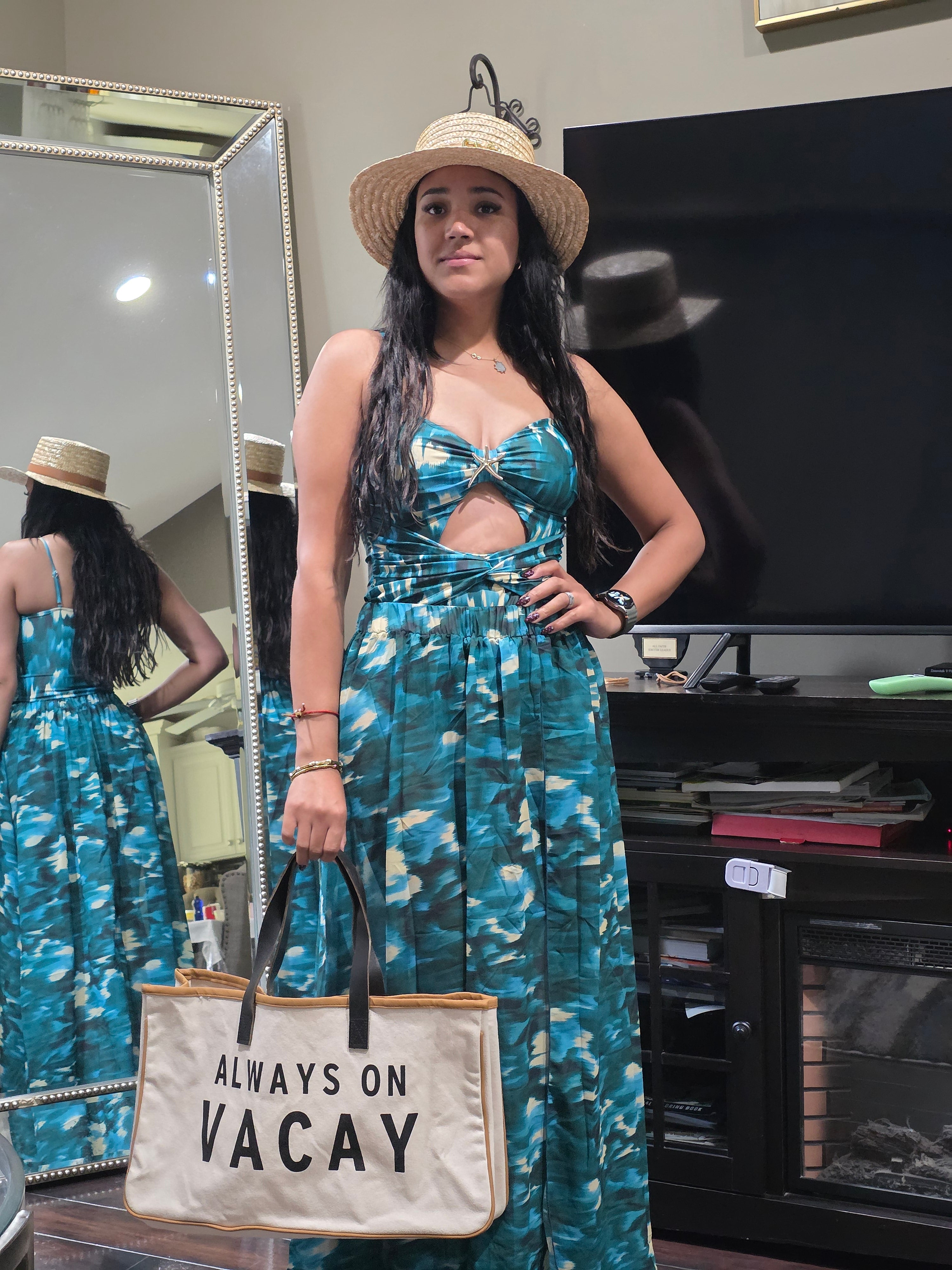 Printed Starfish Hollow Out 2 Pieces Set One Piece Swimwear