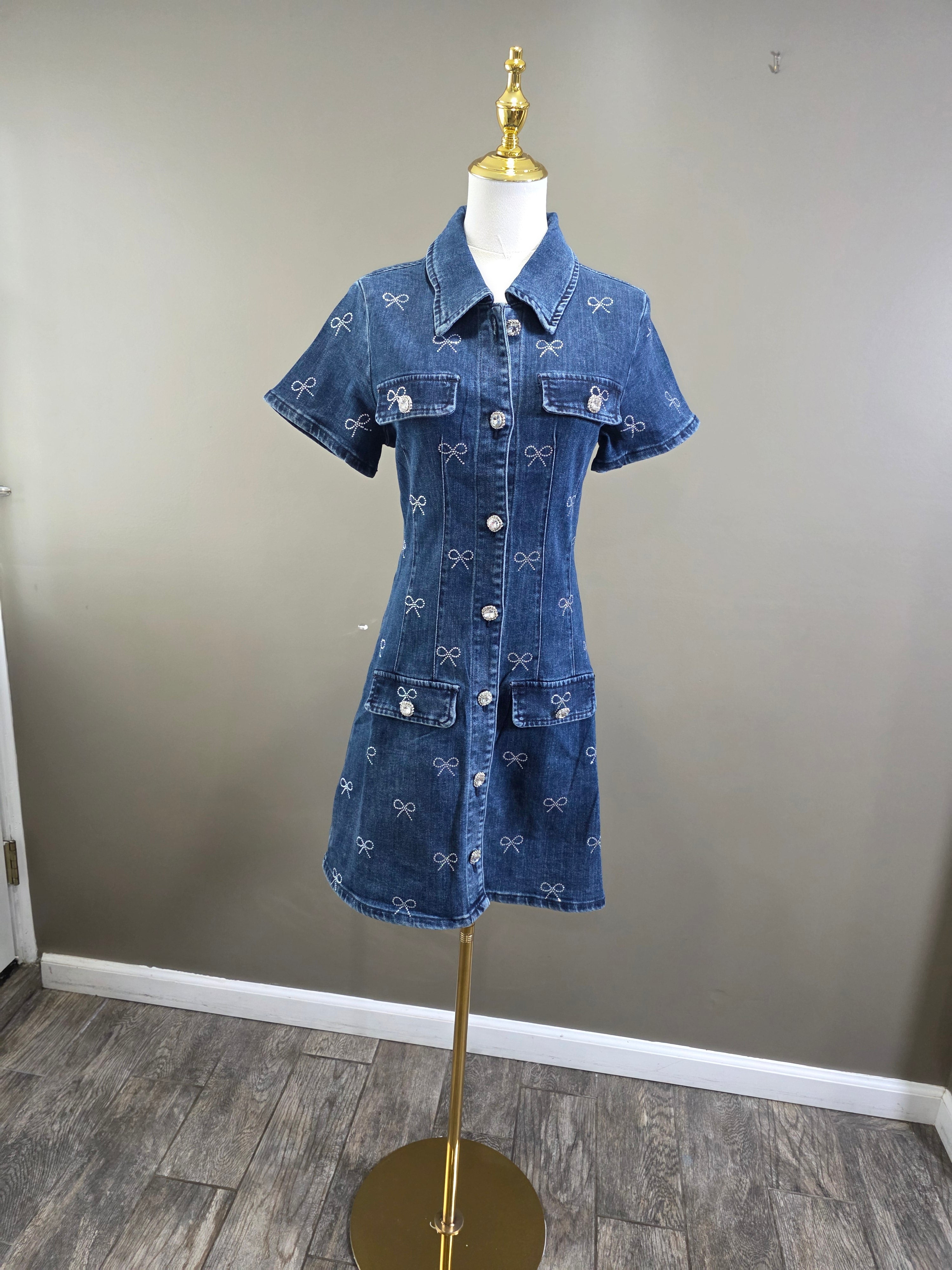Mini Bow Coquette Denim Dress