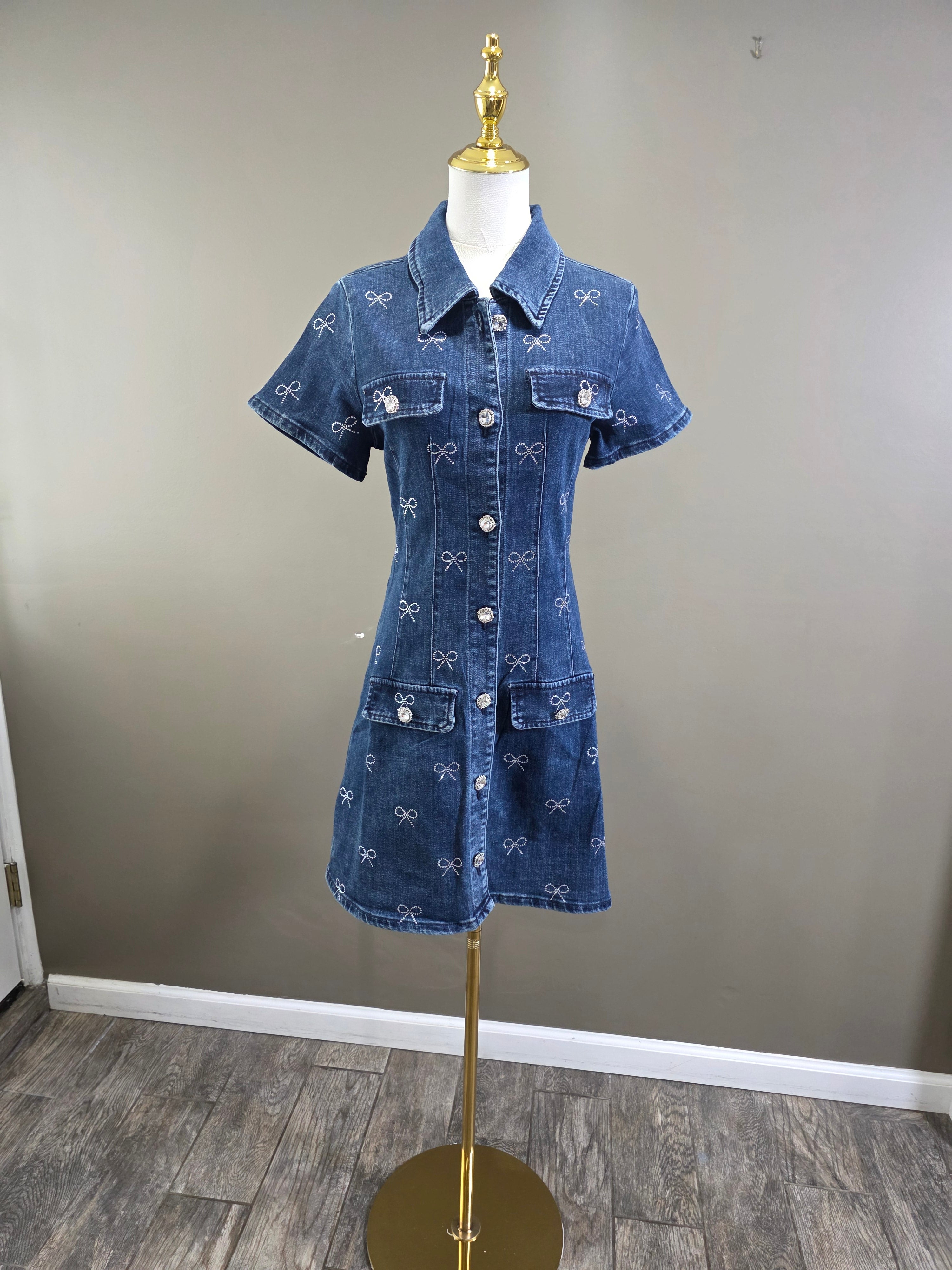 Mini Bow Coquette Denim Dress