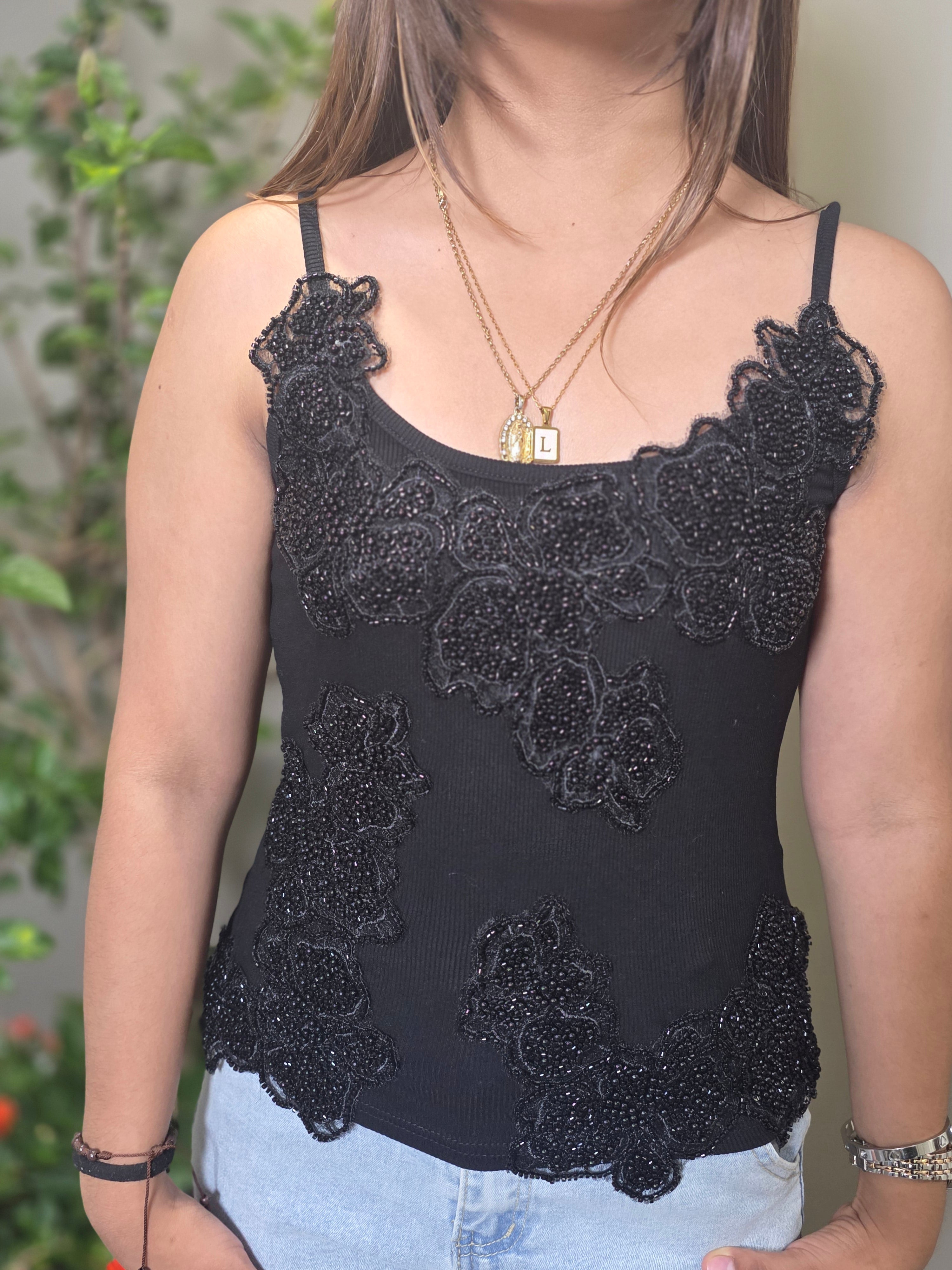 Black Rhinestone Top
