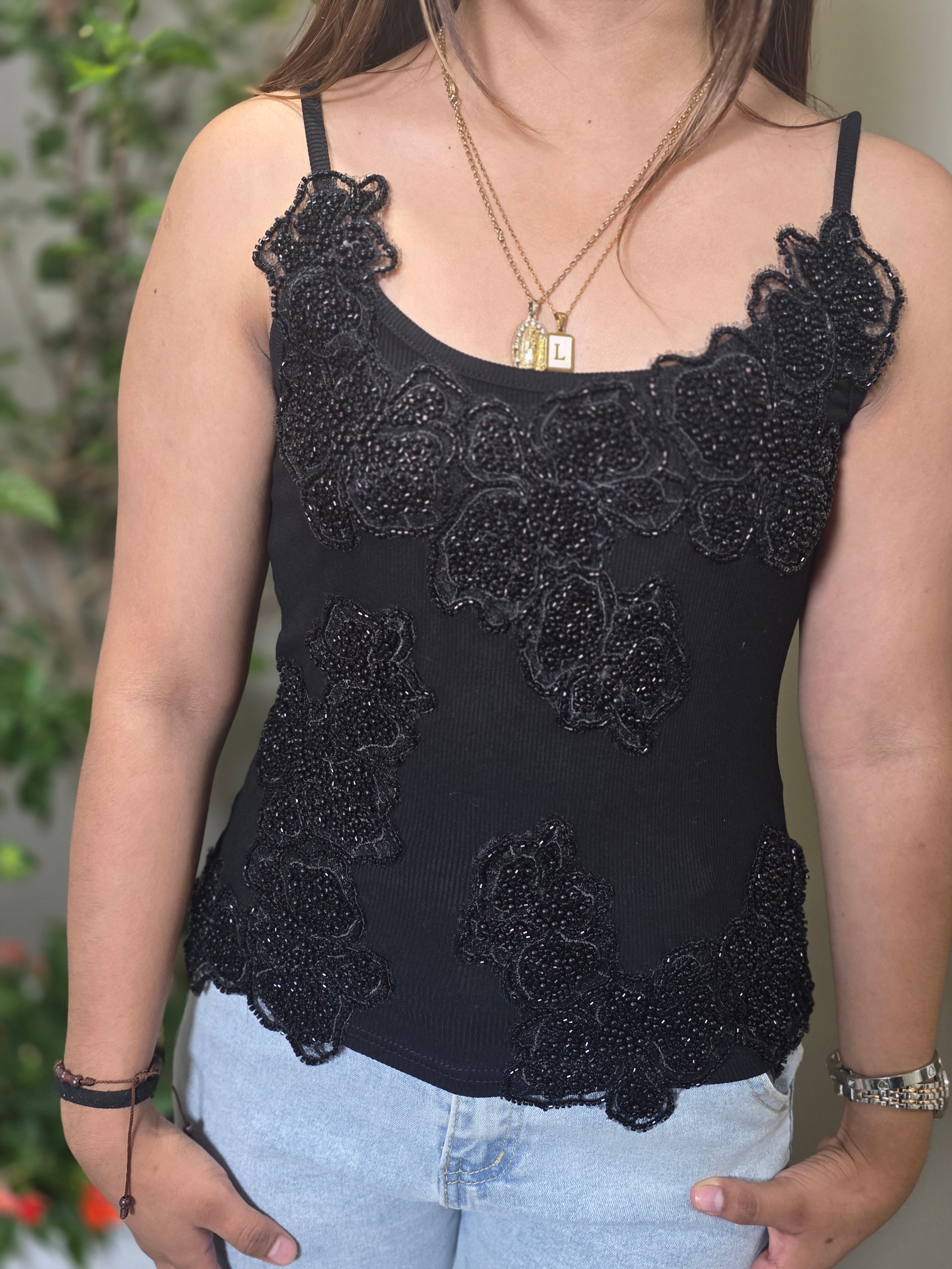 Black Rhinestone Top