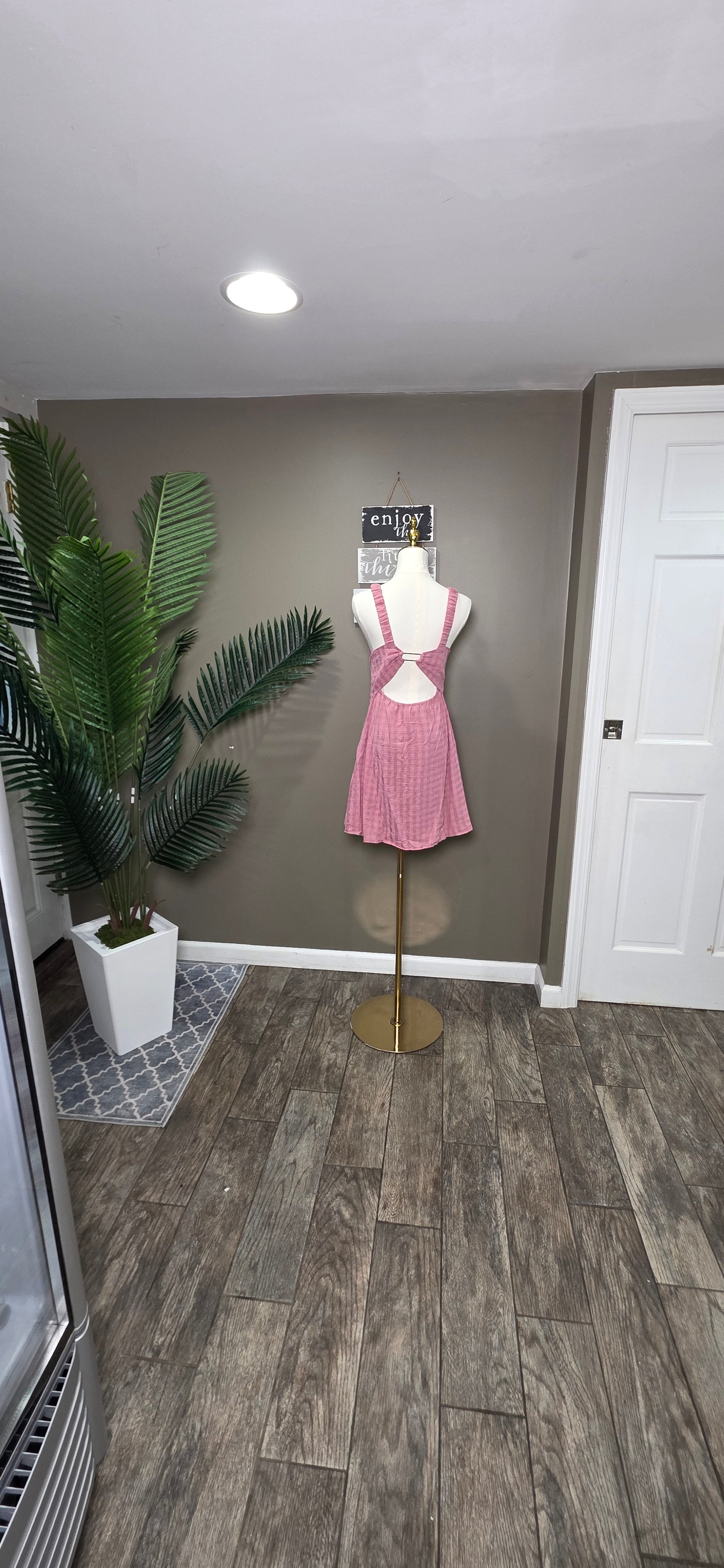 Solid Mini Dress with String Back Detail