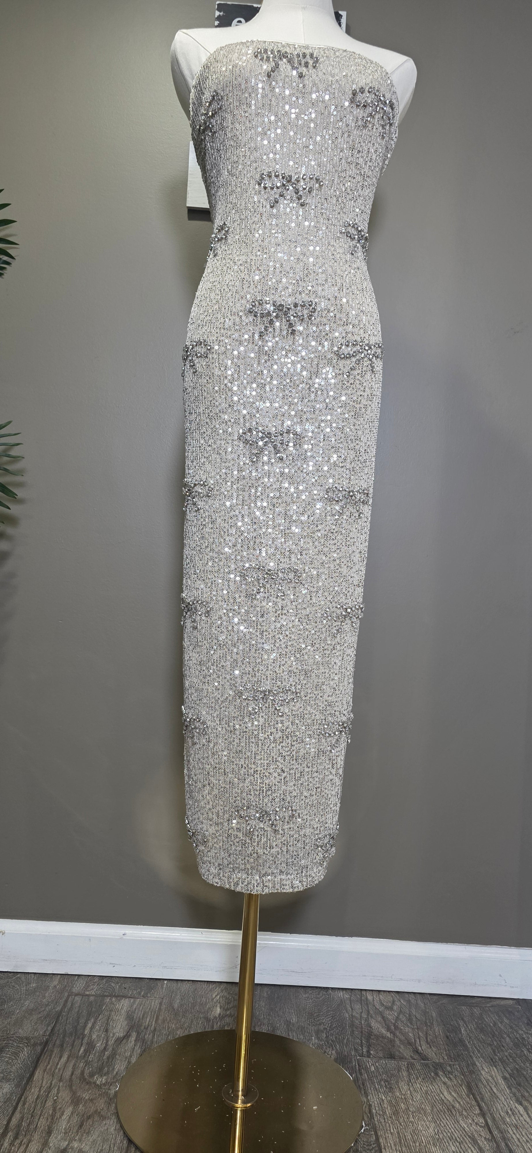 Champagne Bow Sparkly Midi Dress