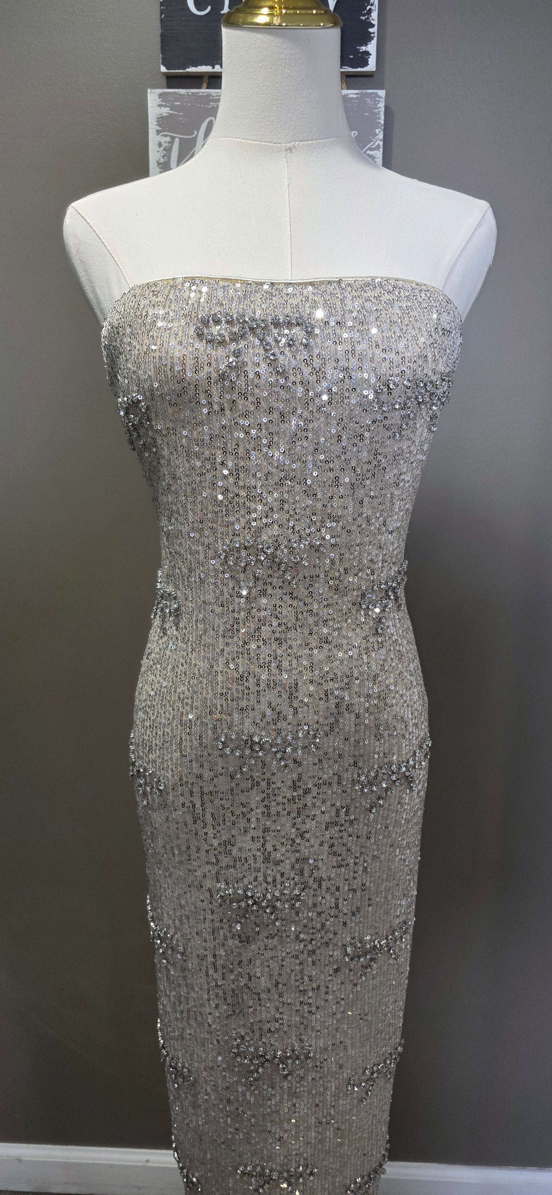 Champagne Bow Sparkly Midi Dress