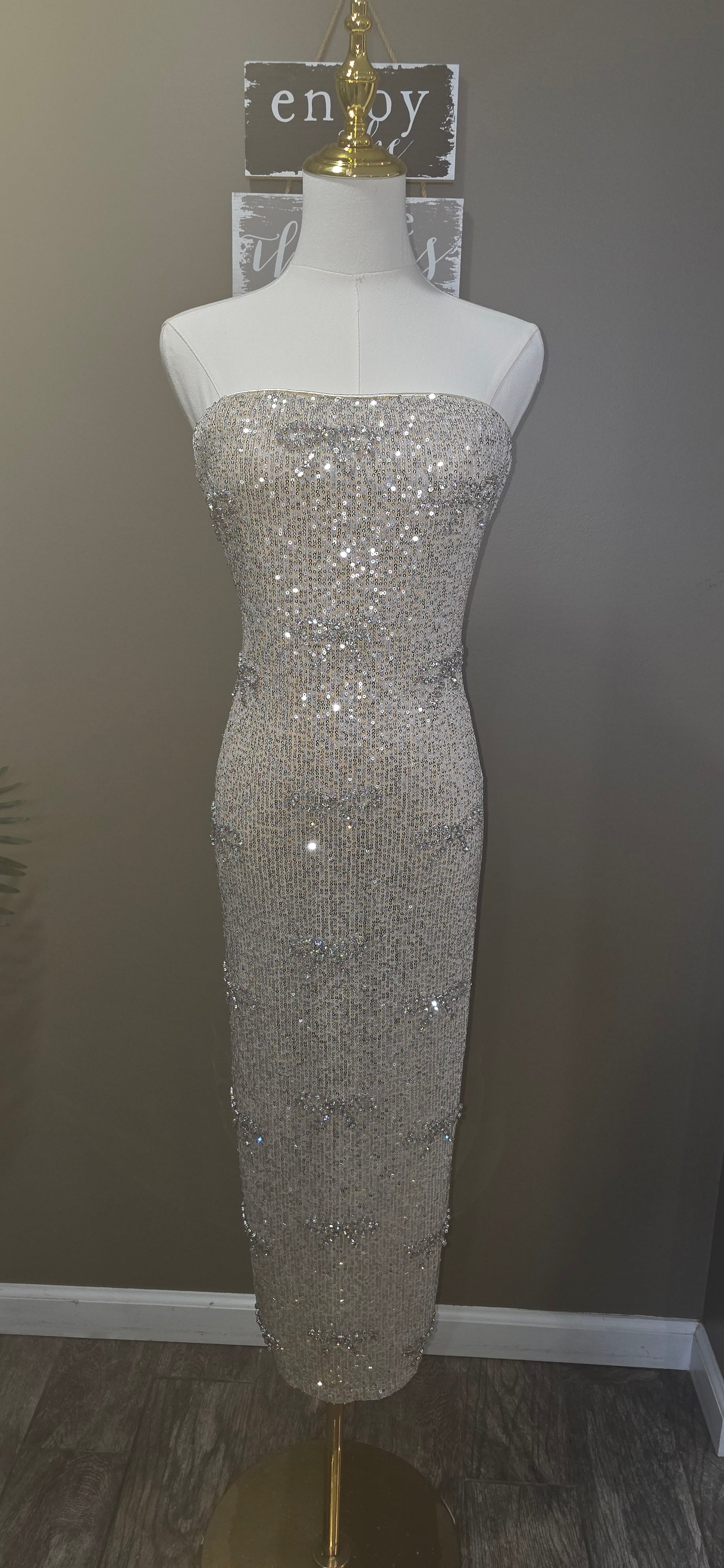 Champagne Bow Sparkly Midi Dress