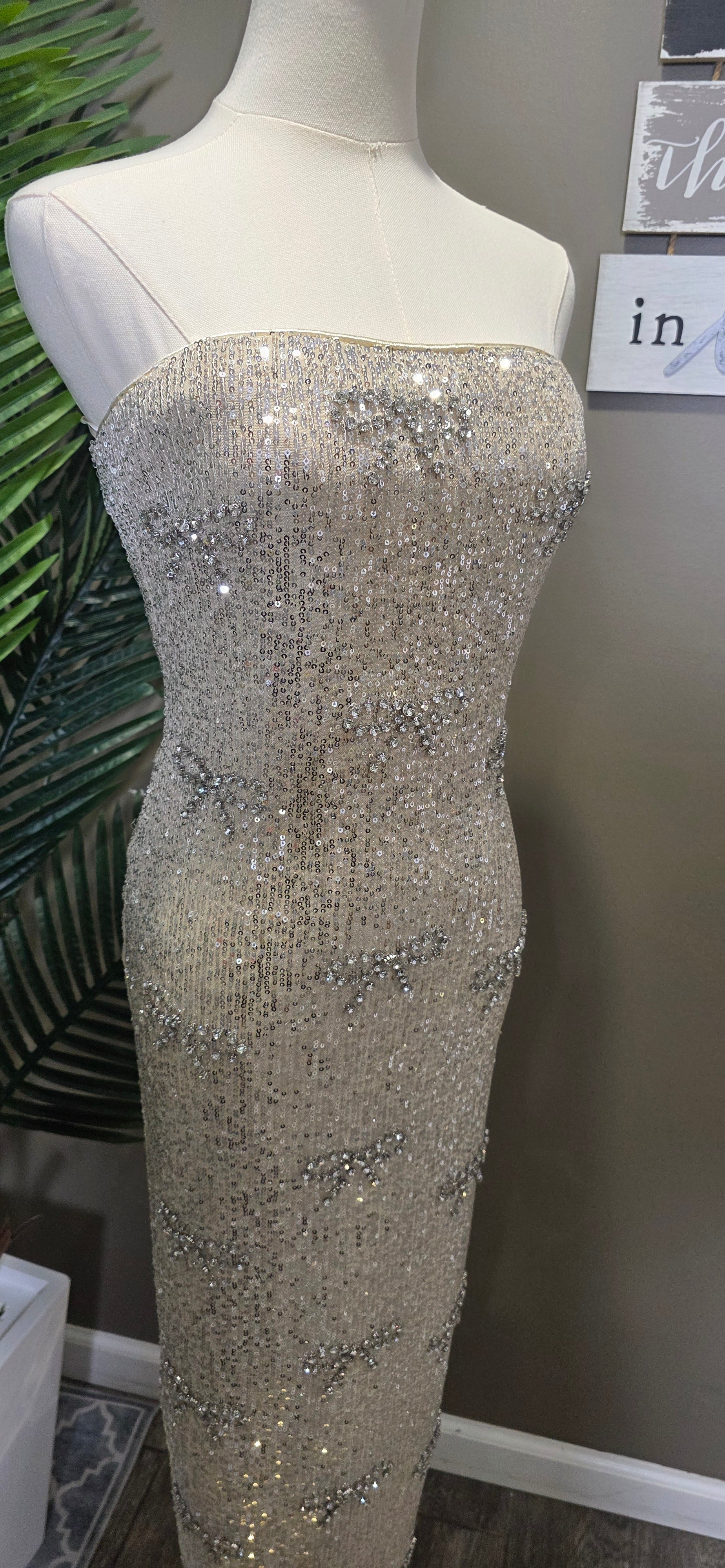 Champagne Bow Sparkly Midi Dress
