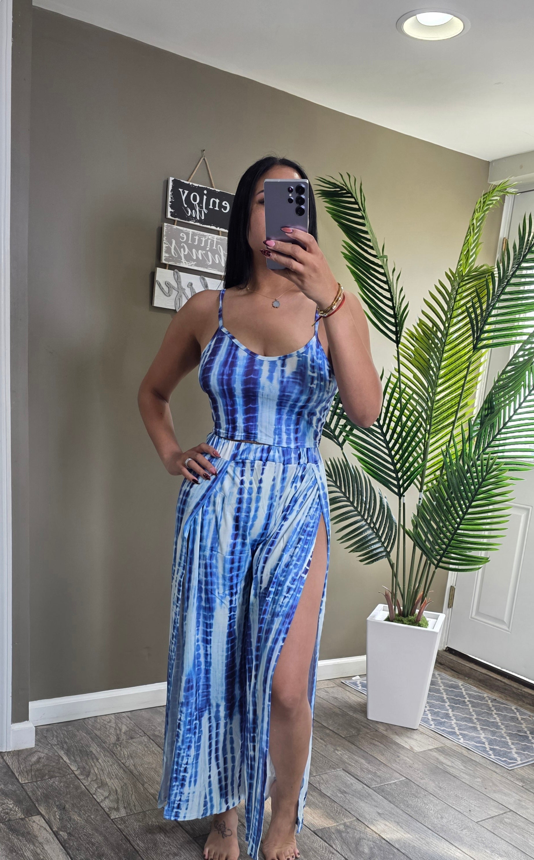 Tie Dye Crop Cami Top & Split Thigh Leg Pants