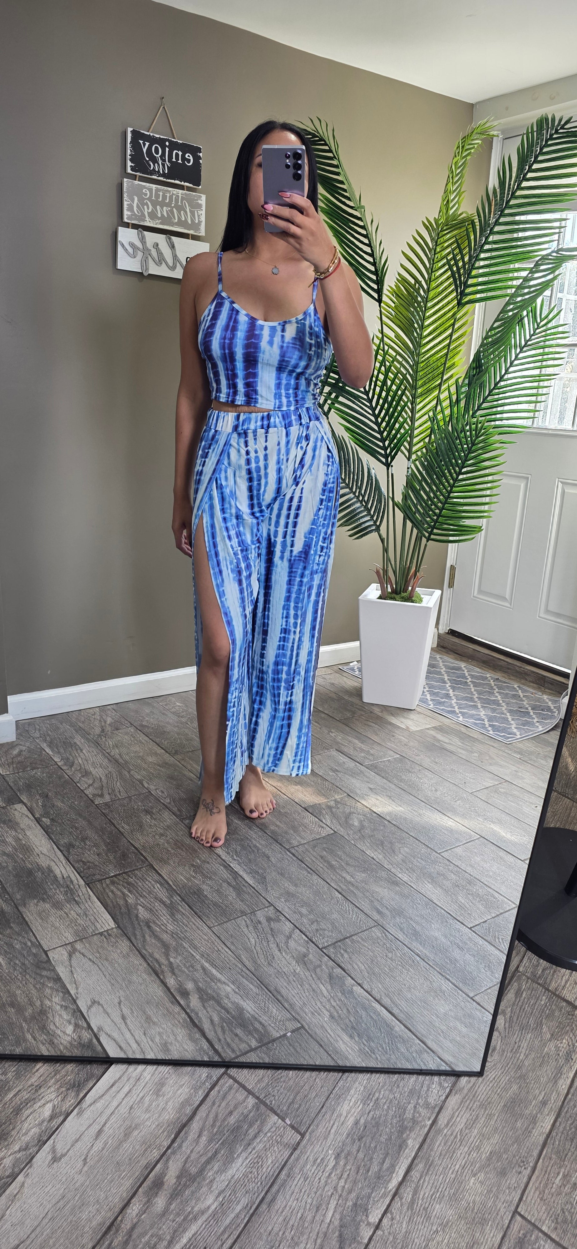 Tie Dye Crop Cami Top & Split Thigh Leg Pants