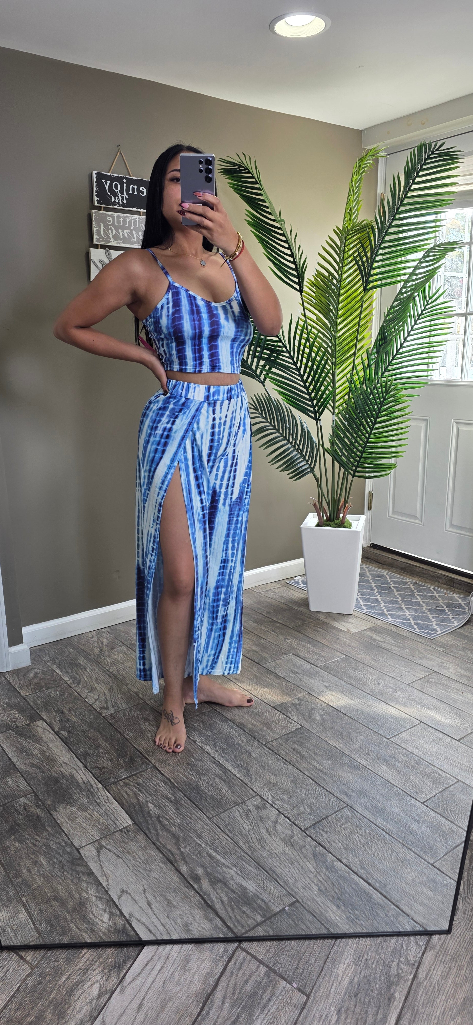 Tie Dye Crop Cami Top & Split Thigh Leg Pants