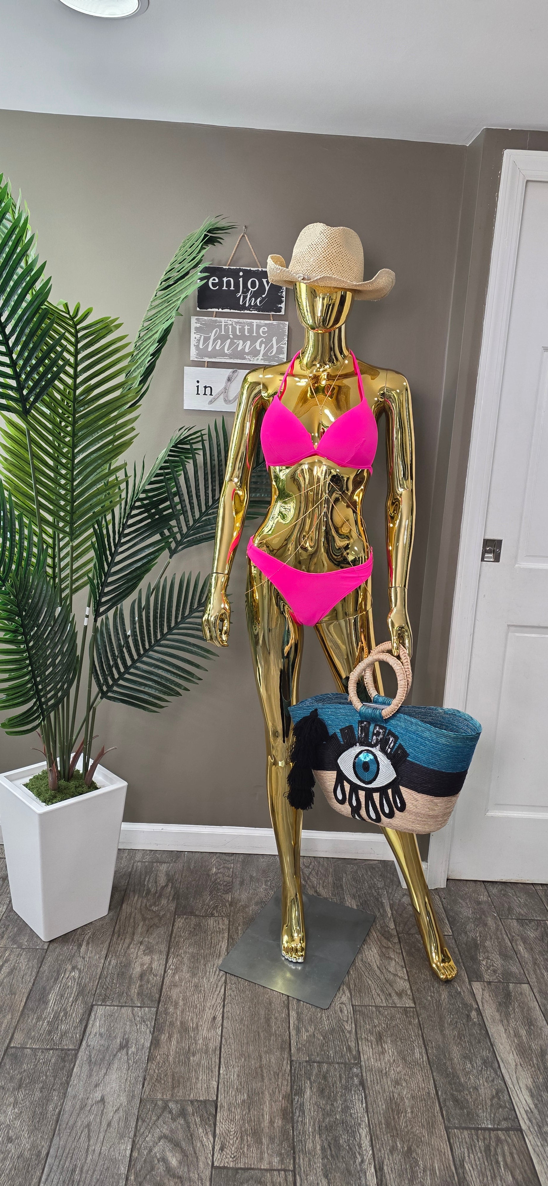 Halter Neck Bikini Tie Back Wide Legs Pants Set