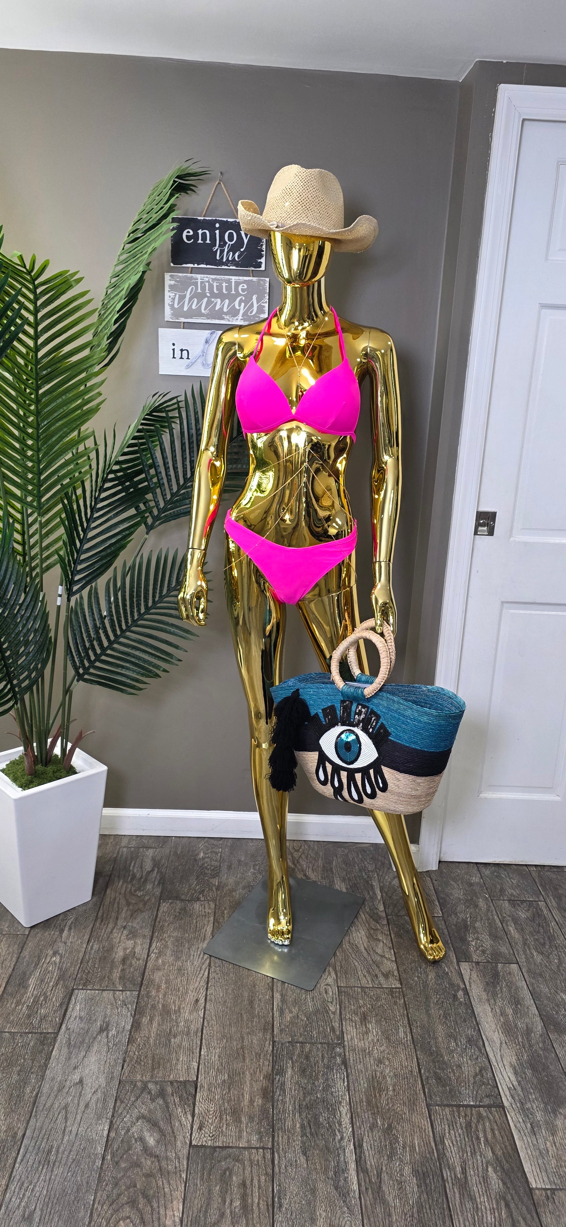 Halter Neck Bikini Tie Back Wide Legs Pants Set