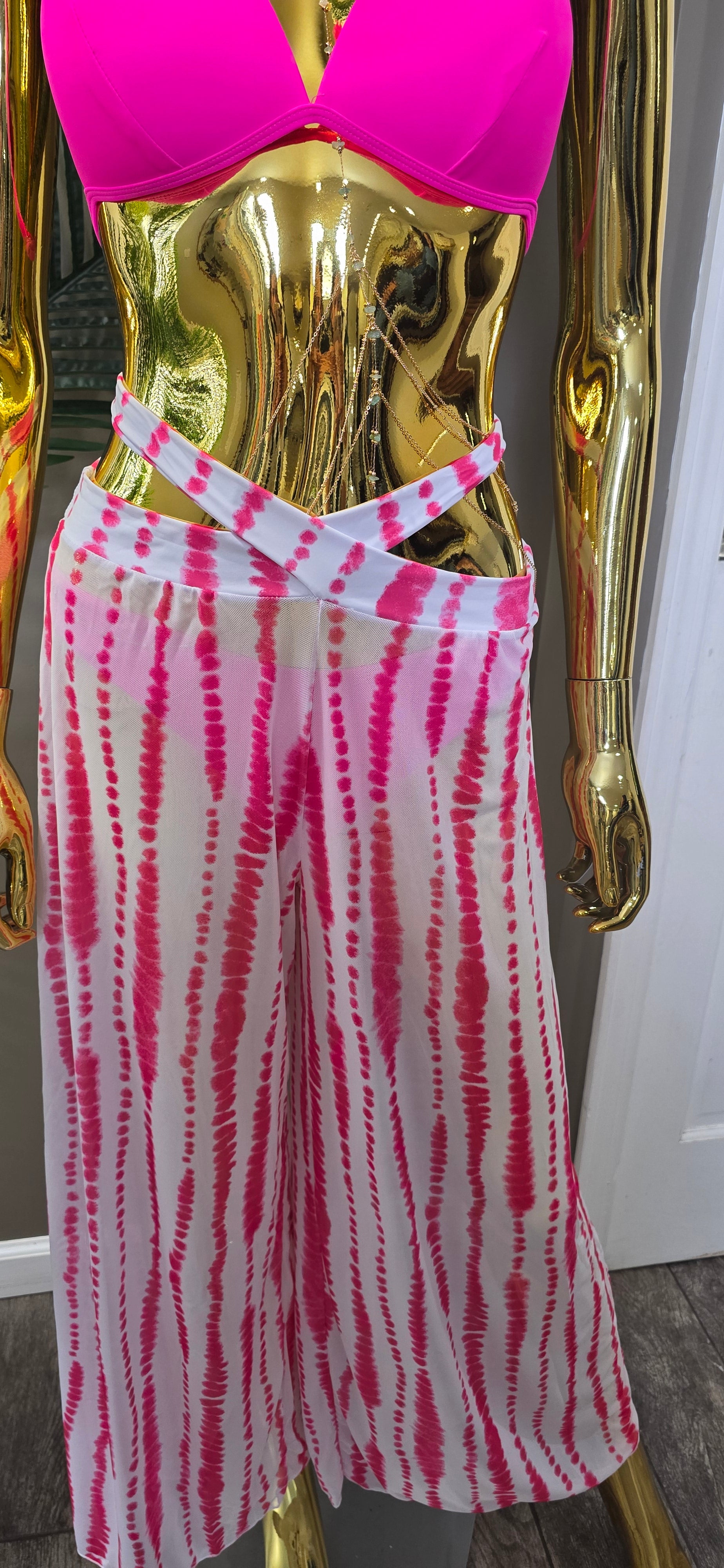 Halter Neck Bikini Tie Back Wide Legs Pants Set