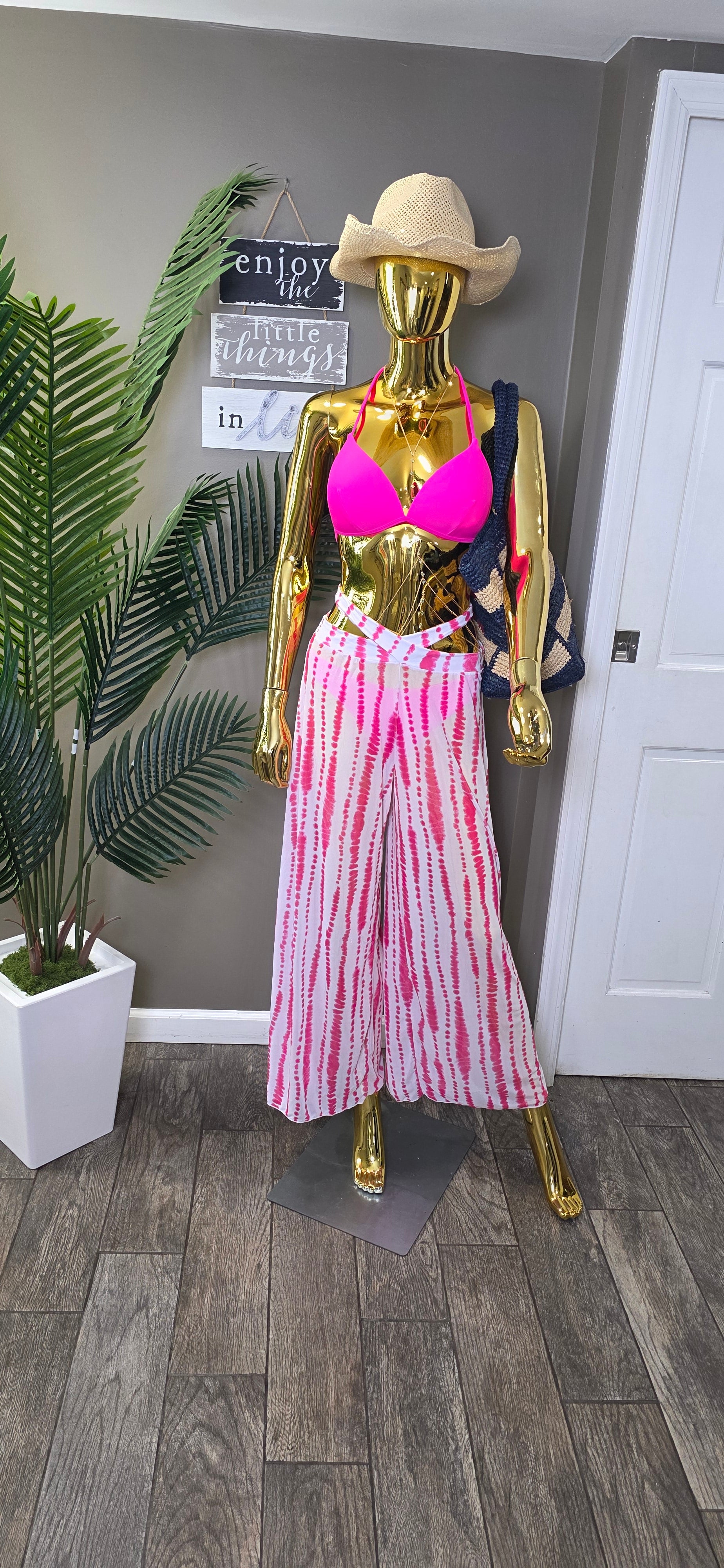 Halter Neck Bikini Tie Back Wide Legs Pants Set
