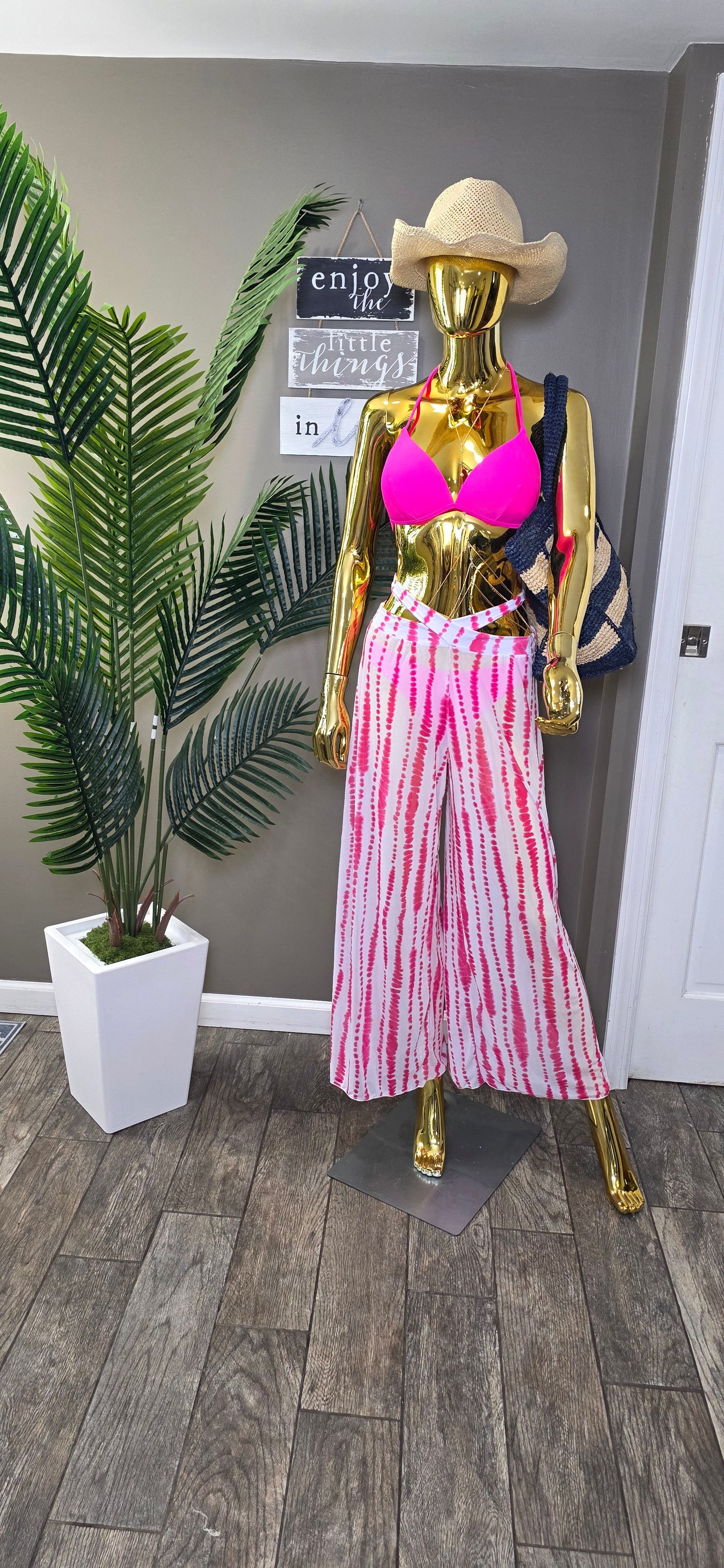 Halter Neck Bikini Tie Back Wide Legs Pants Set