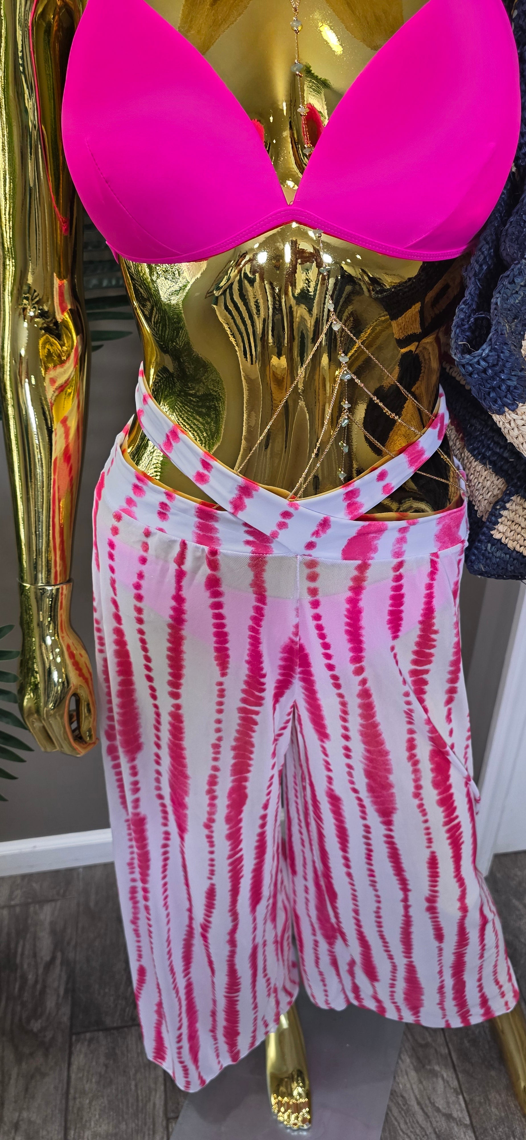 Halter Neck Bikini Tie Back Wide Legs Pants Set
