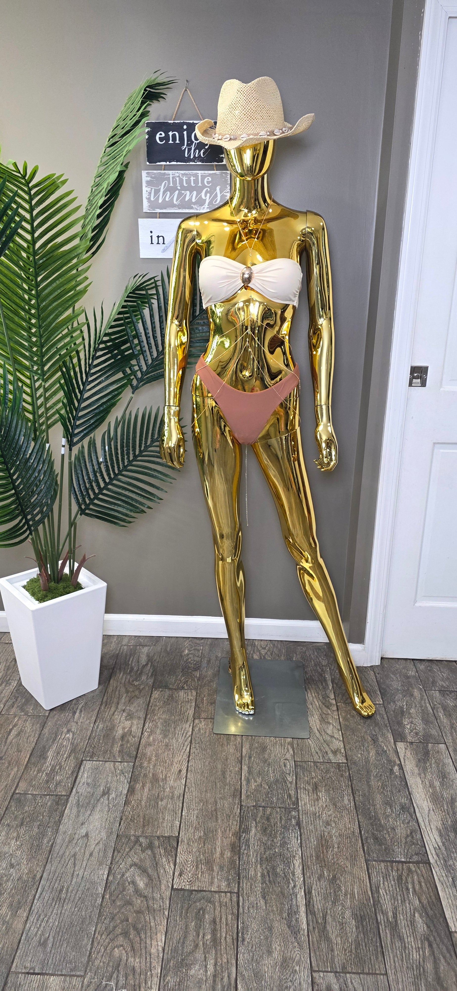 Solid Color Metal Decor Beach Bikini Pants Set