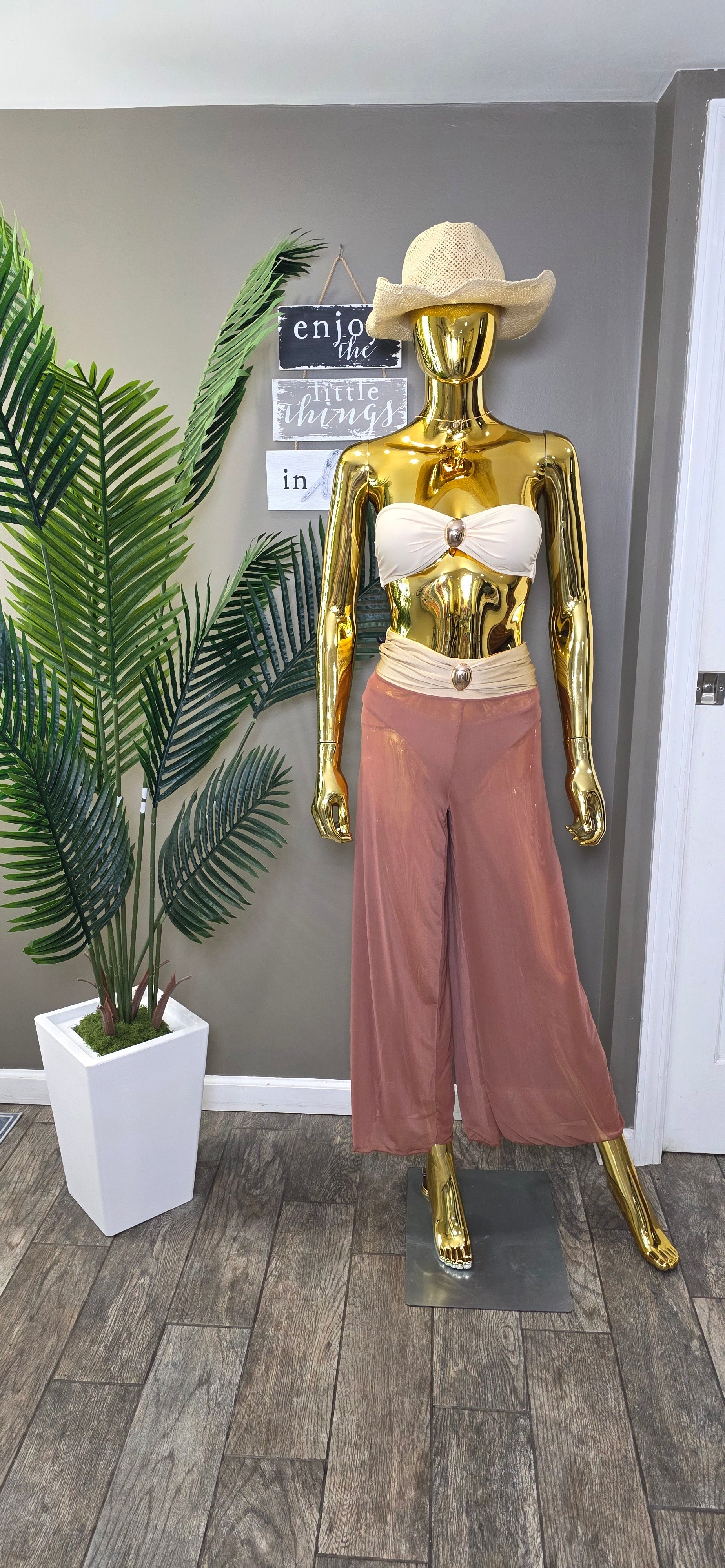 Solid Color Metal Decor Beach Bikini Pants Set