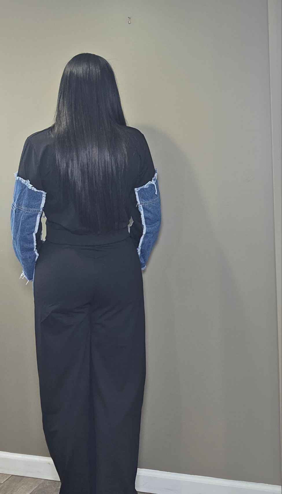 Denim Contrast Pants Set
