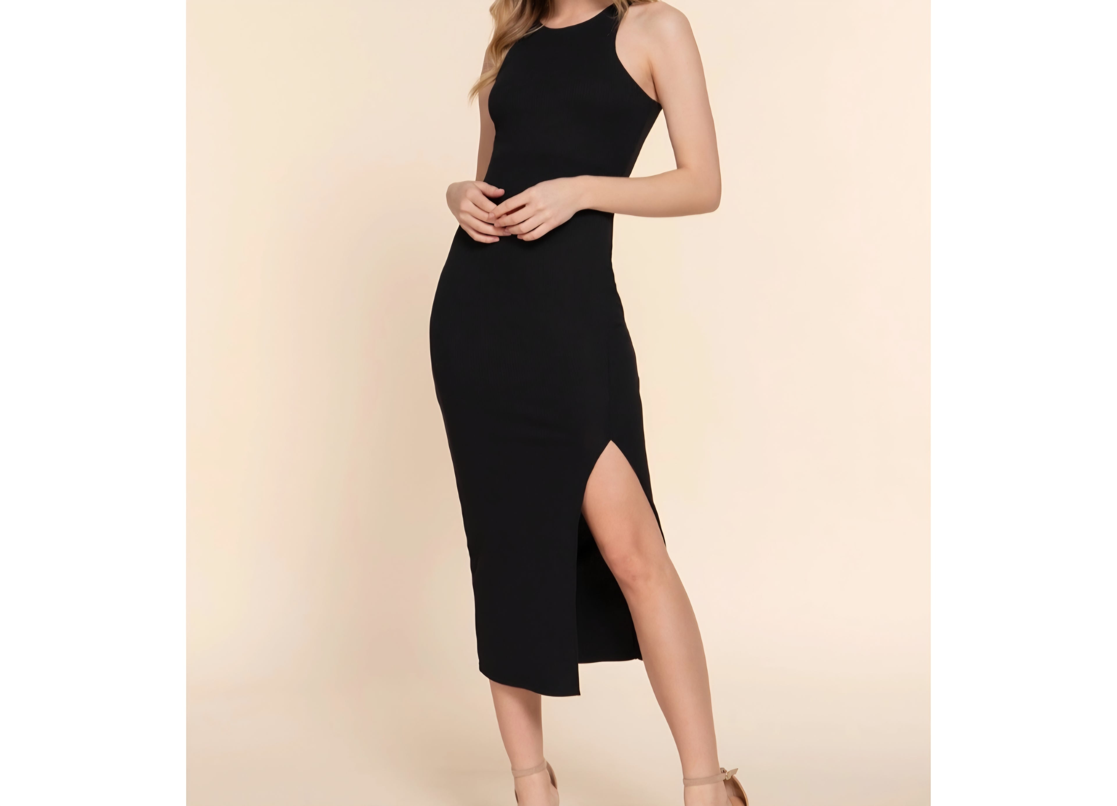 Halter Neck Side Slit Long Dress