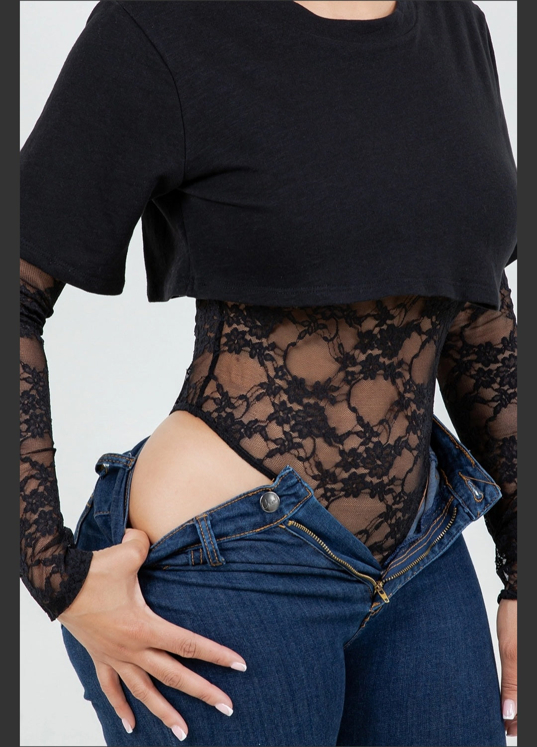 COTTON TOP WITH INNER LACE BODYSUIT