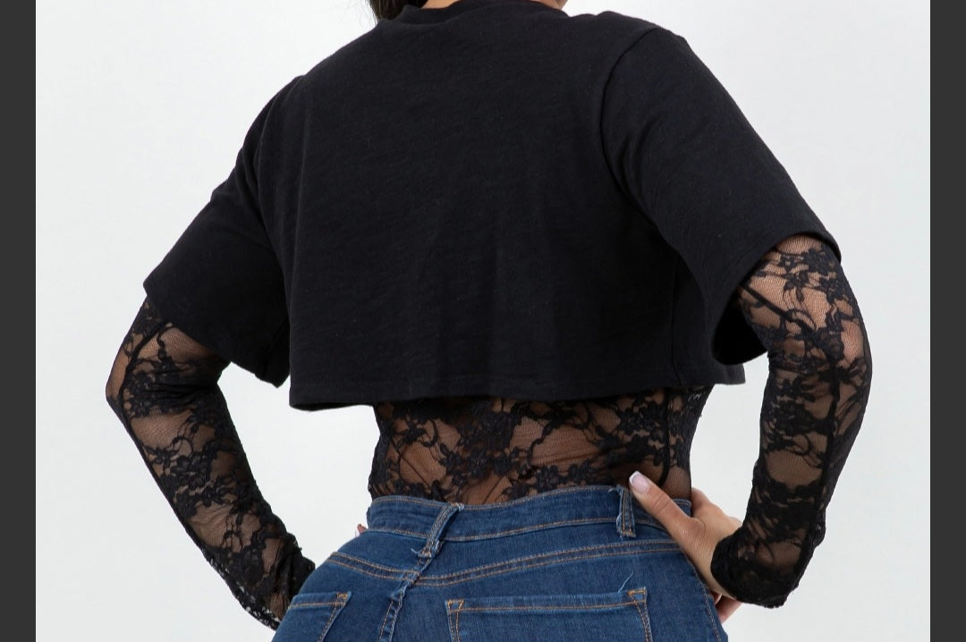 COTTON TOP WITH INNER LACE BODYSUIT