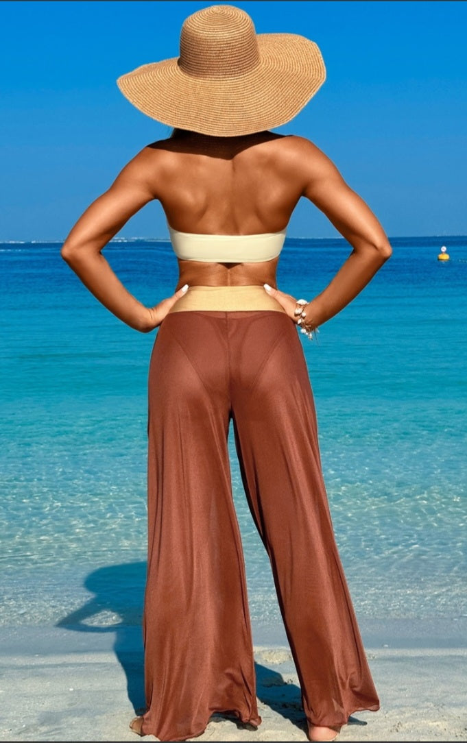 Solid Color Metal Decor Beach Bikini Pants Set