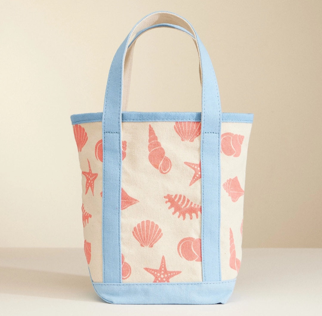 Canvas Tote Bag with Seashell Print