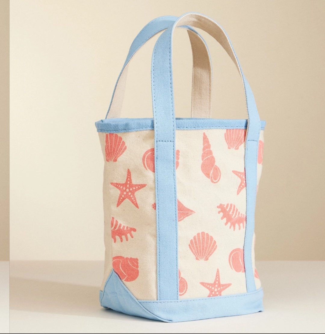 Canvas Tote Bag with Seashell Print