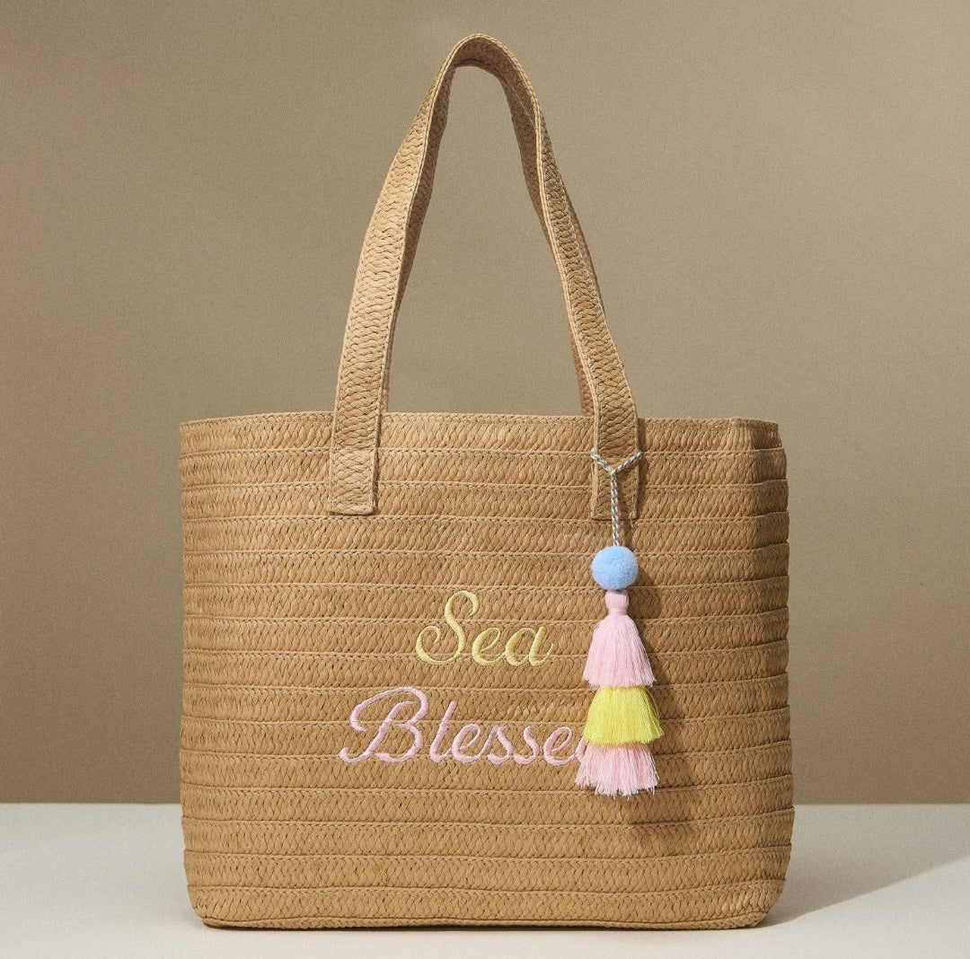Sea Blessed Raffia Tote Bag