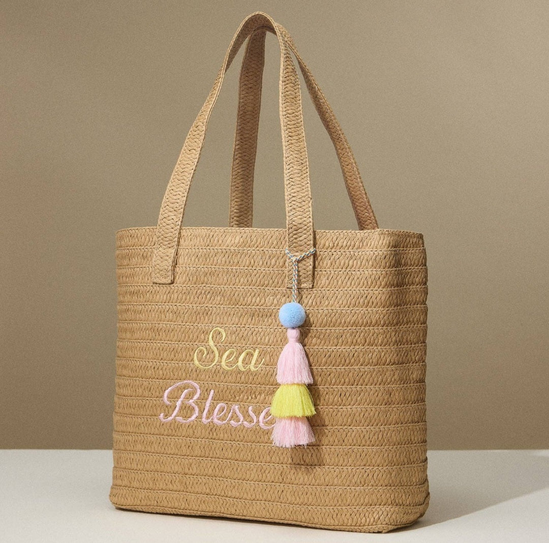 Sea Blessed Raffia Tote Bag