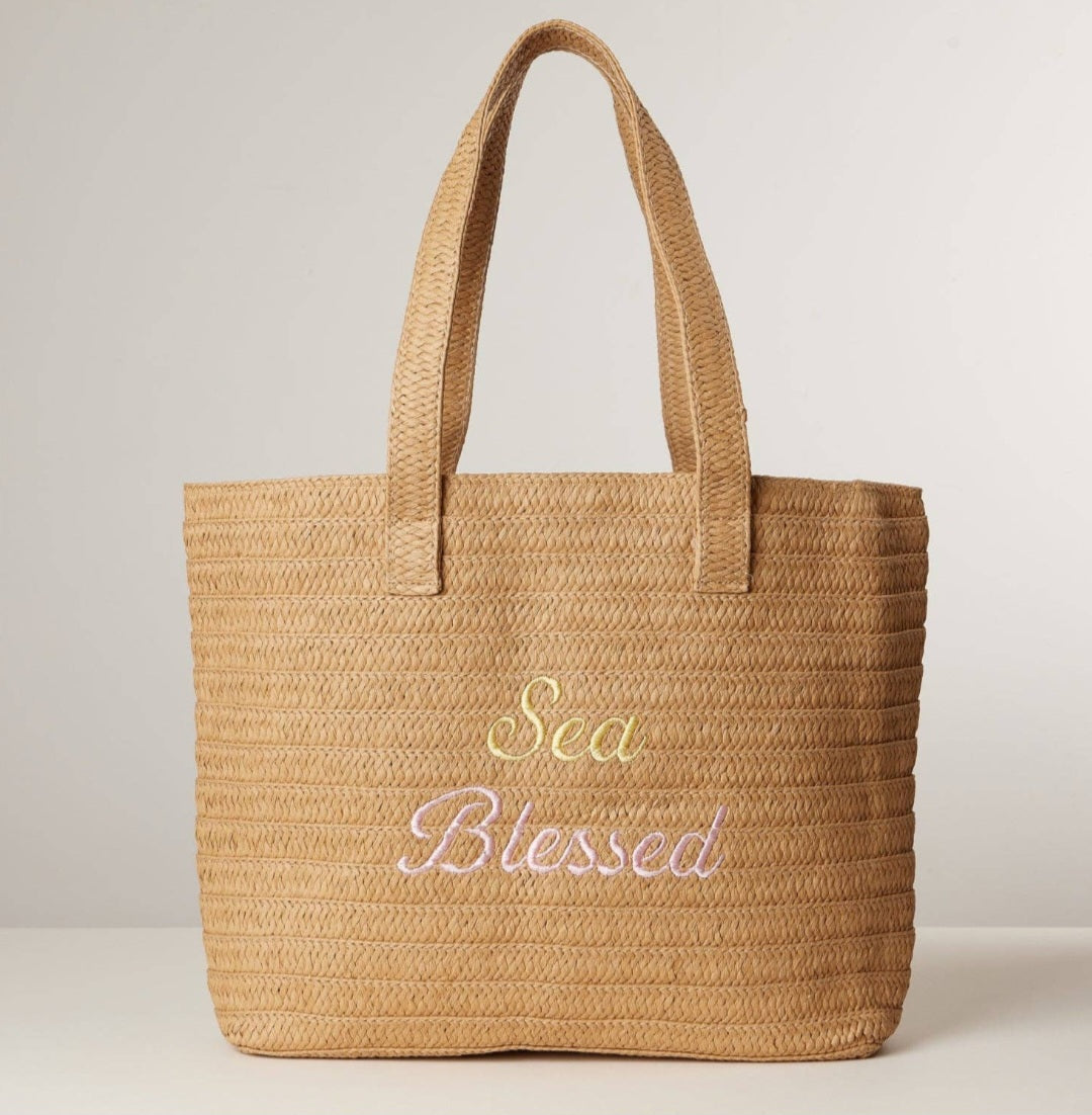 Sea Blessed Raffia Tote Bag