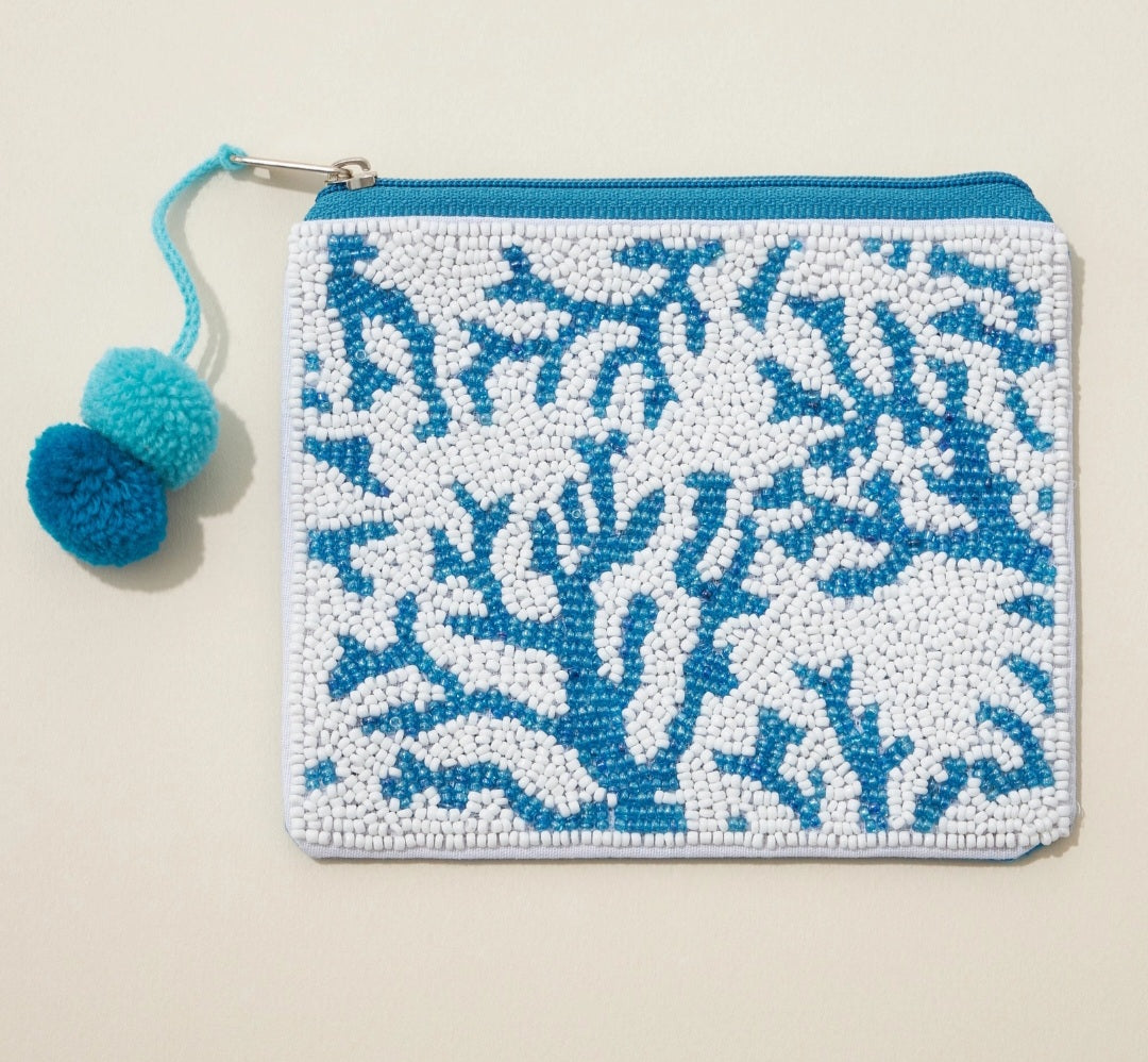 Sea Corals Seed Bead Canvas Pouch