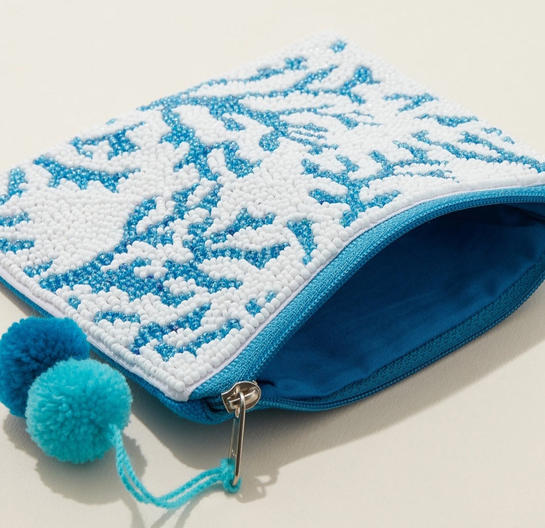 Sea Corals Seed Bead Canvas Pouch