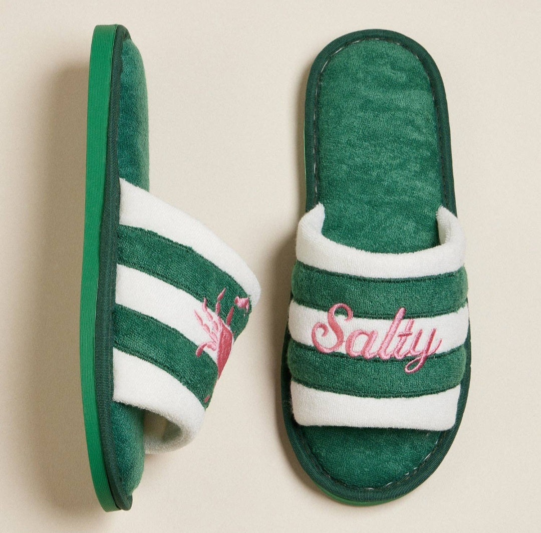 Salty Crab Embroidered Terry Slippers