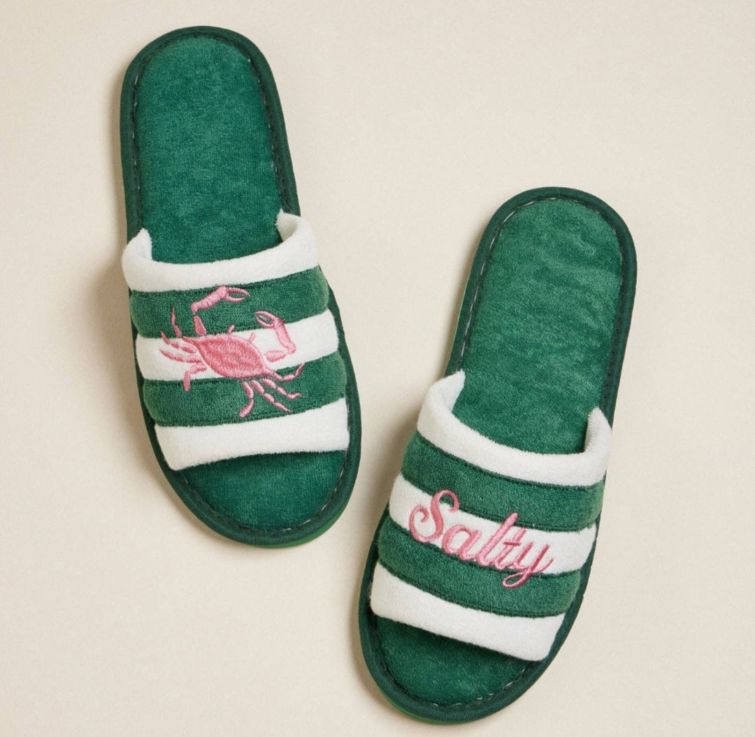Salty Crab Embroidered Terry Slippers