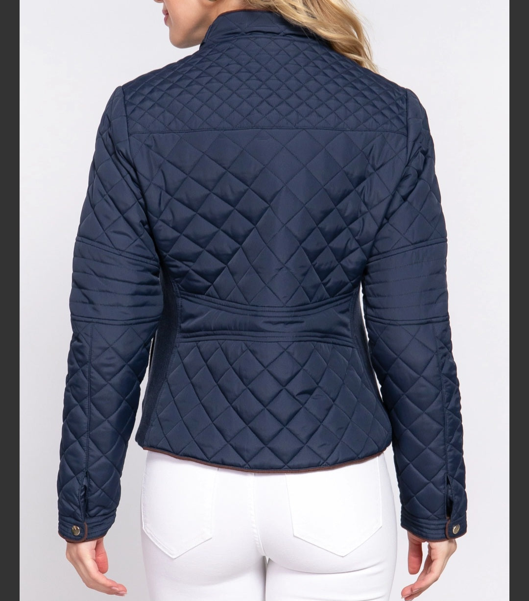 Suede Piping Detail Rib Quilted Padding Jacket