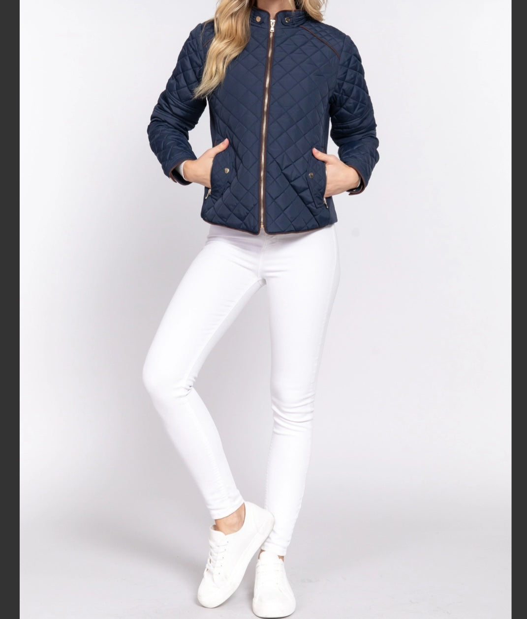 Suede Piping Detail Rib Quilted Padding Jacket