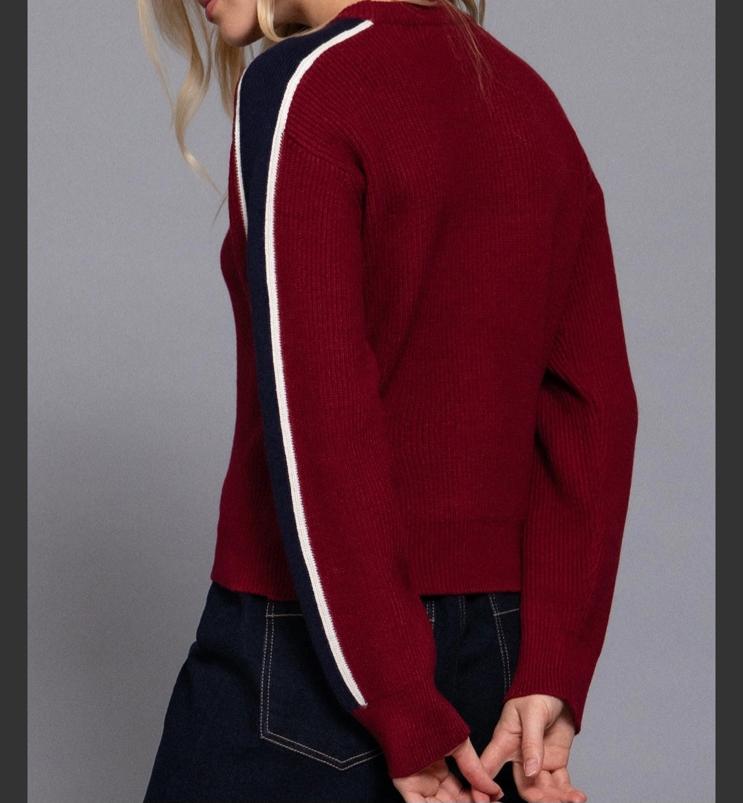 Long Sleeve Round Neck Sleeve Line Detail Sweater