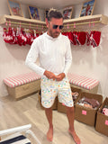 Lainsnow X The Last Mango- Men’s Sunset Beach Broadshorts - lyrics- white