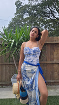 Retro Print One-Piece Swimsuit with Half-Length Skirt Set