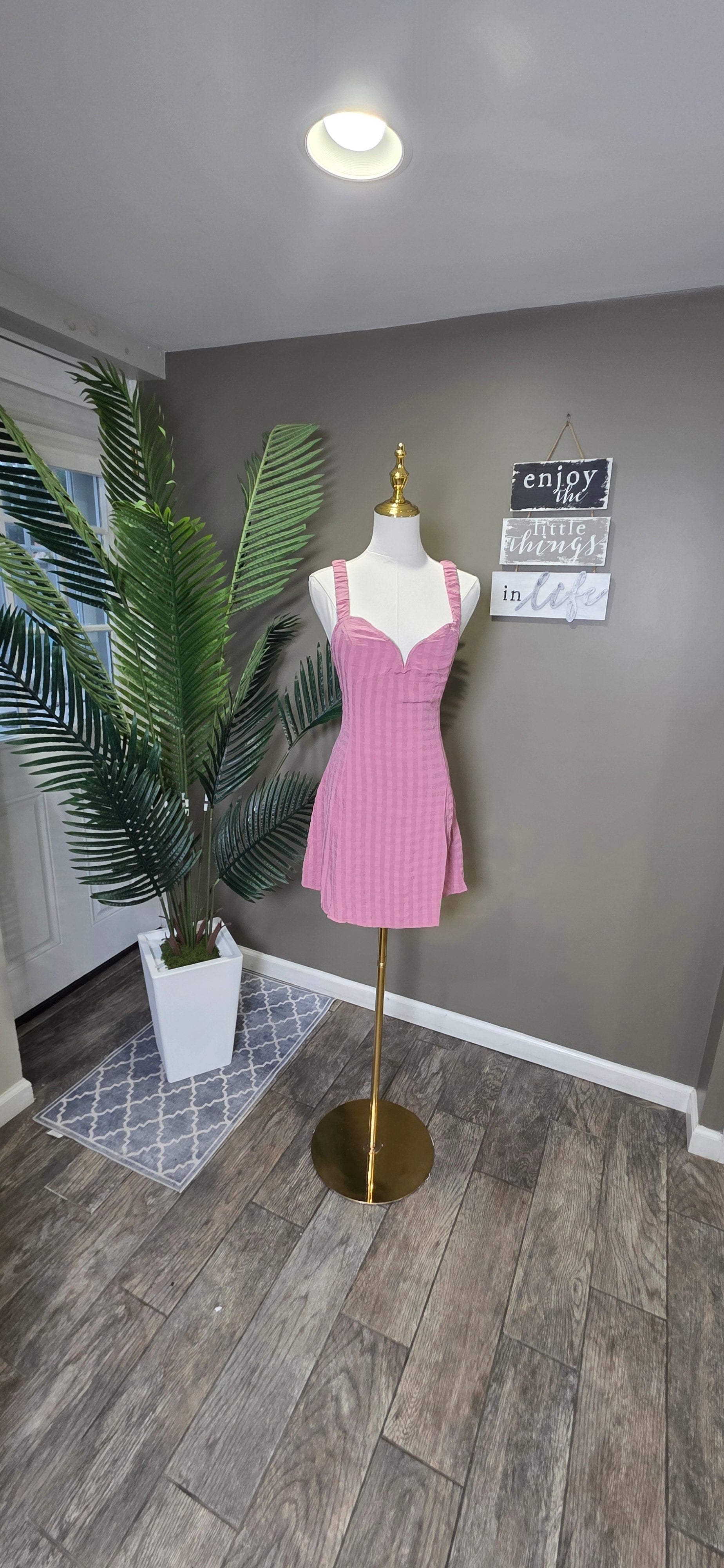 Solid Mini Dress with String Back Detail