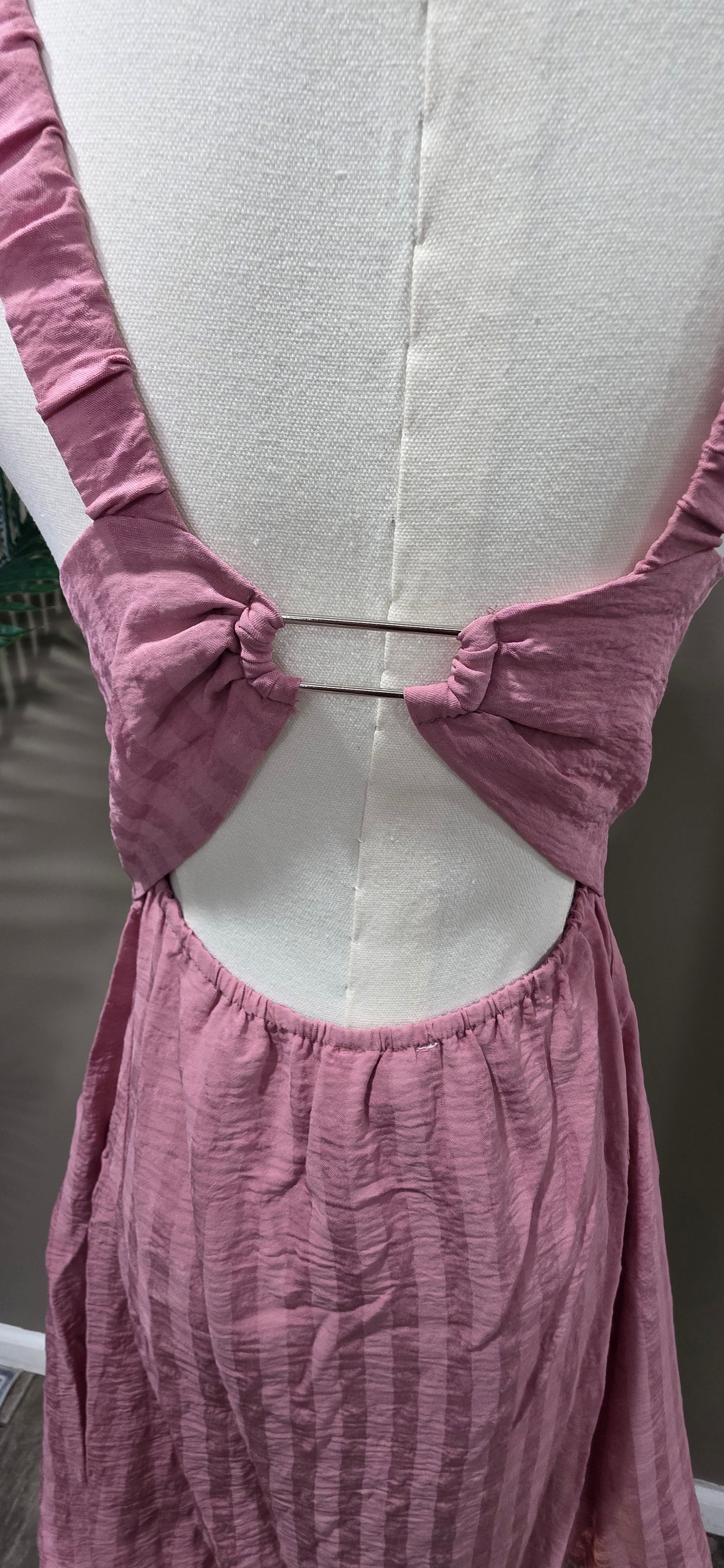 Solid Mini Dress with String Back Detail