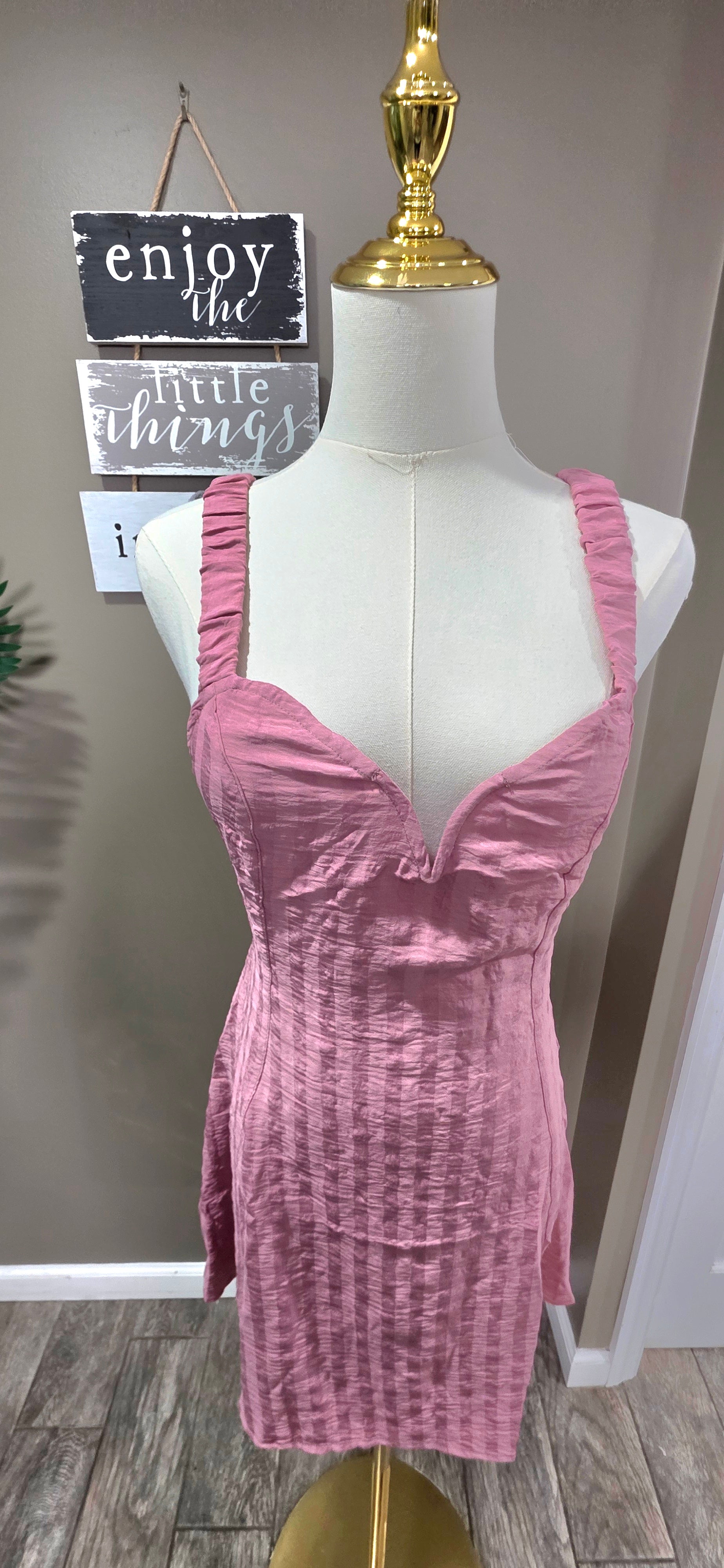 Solid Mini Dress with String Back Detail