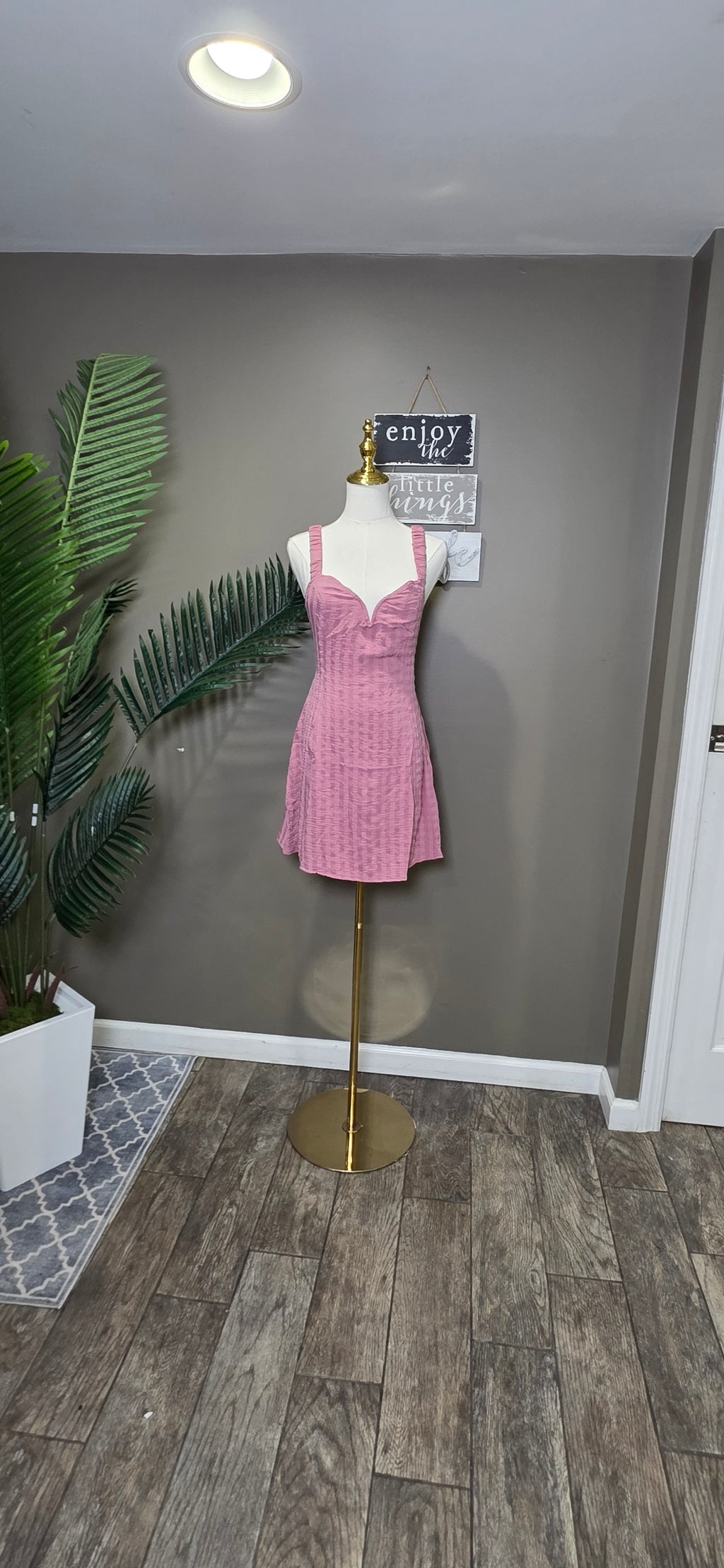 Solid Mini Dress with String Back Detail