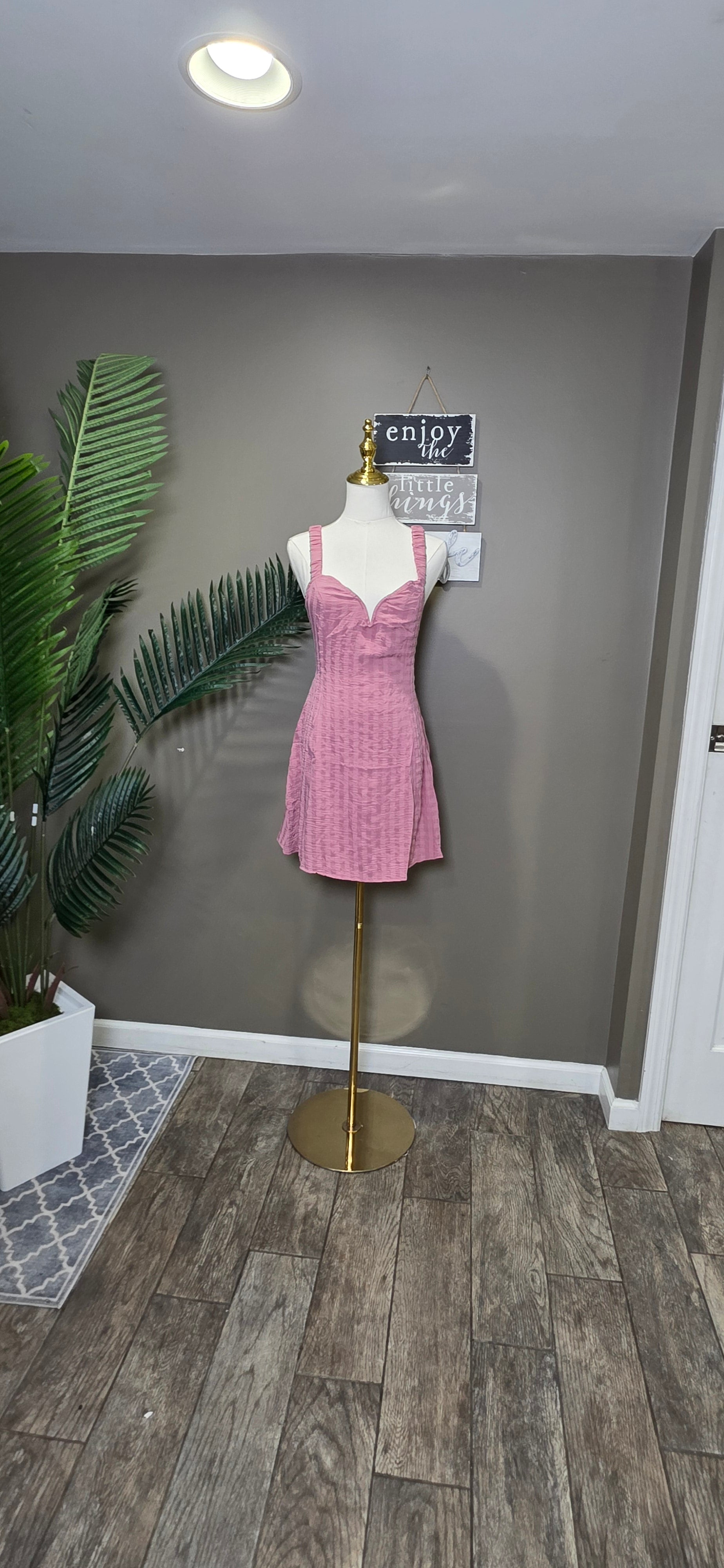 Solid Mini Dress with String Back Detail