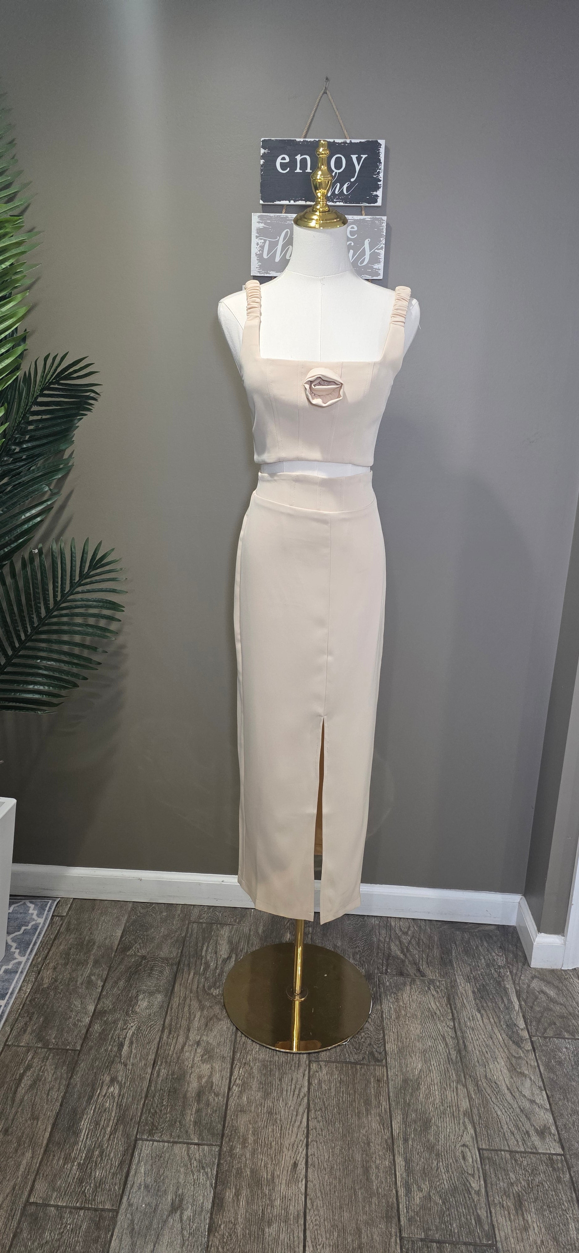 Rosette Top and Skirt Set