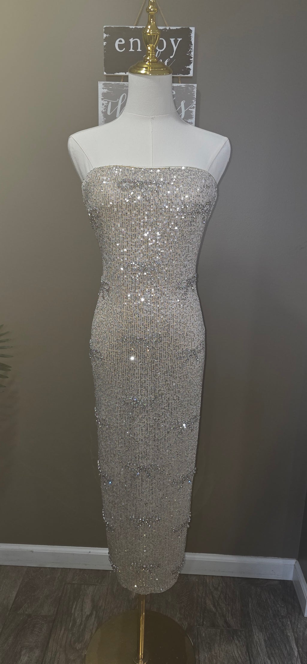 Champagne Bow Sparkly Midi Dress