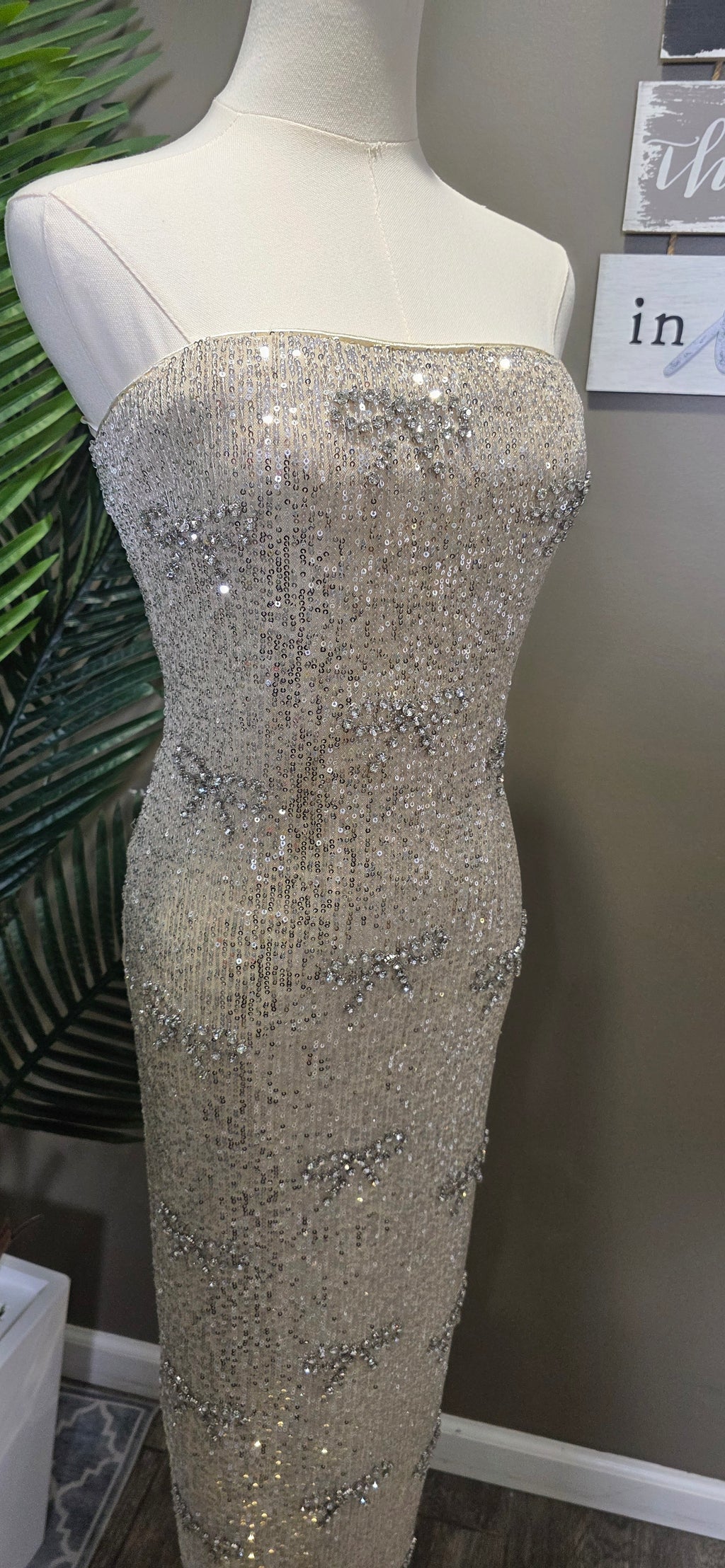 Champagne Bow Sparkly Midi Dress