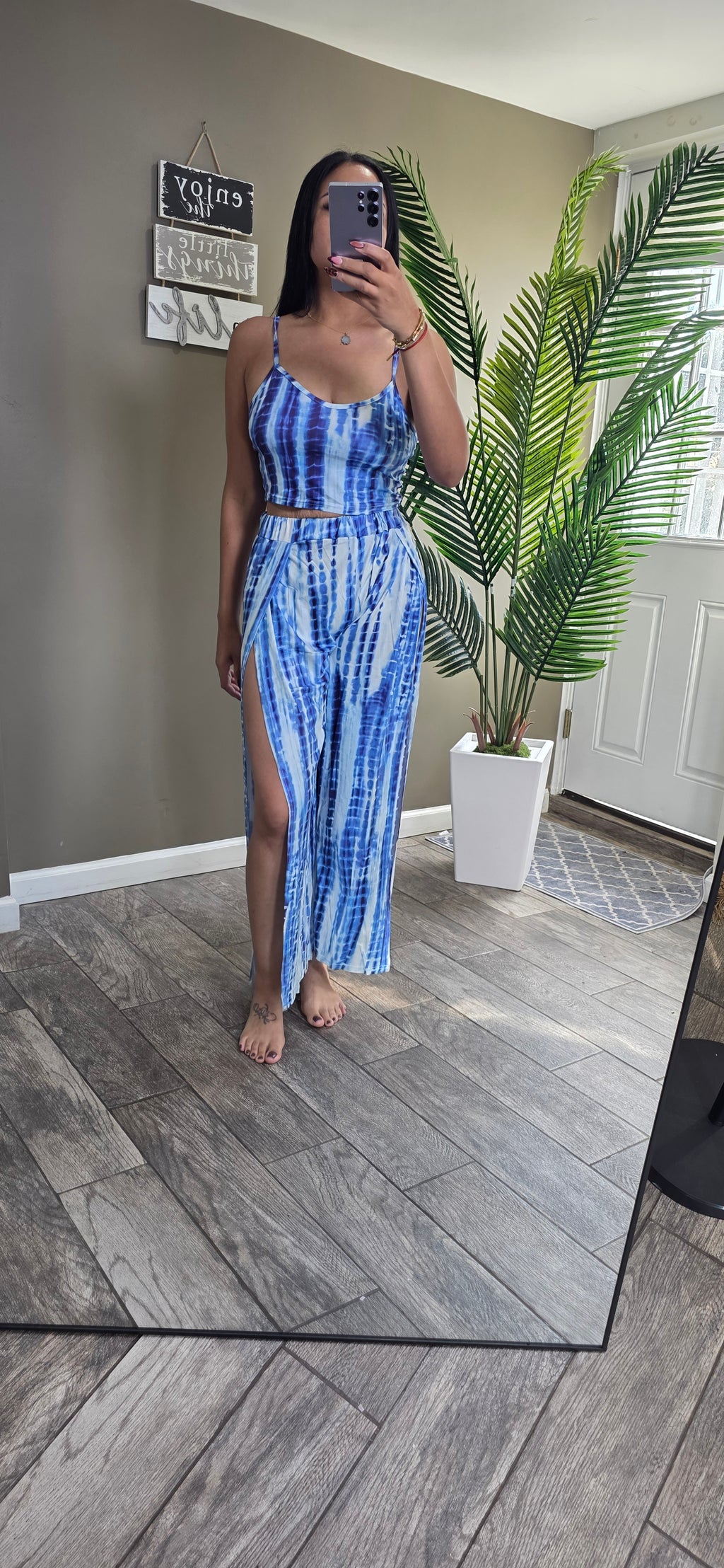 Tie Dye Crop Cami Top & Split Thigh Leg Pants