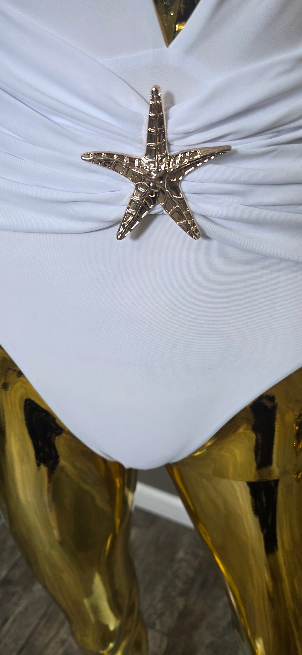 One Piece Swimsuit with Cover up Skirt Starfish Swimwear Sets for Women Halter Bathing Suit.